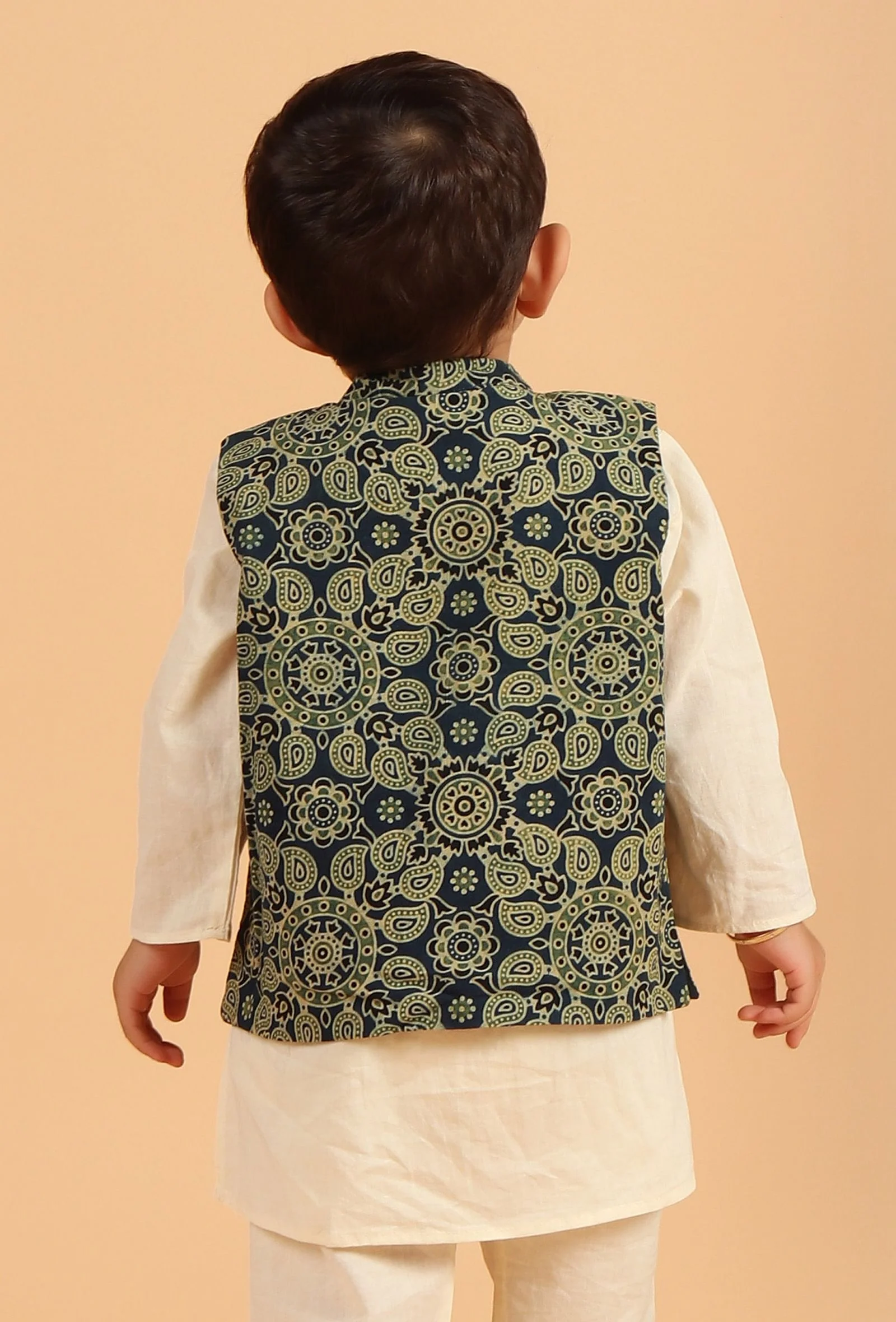 Arth Indigo Ajrakh Print Cotton Nehru Jacket - Image 3