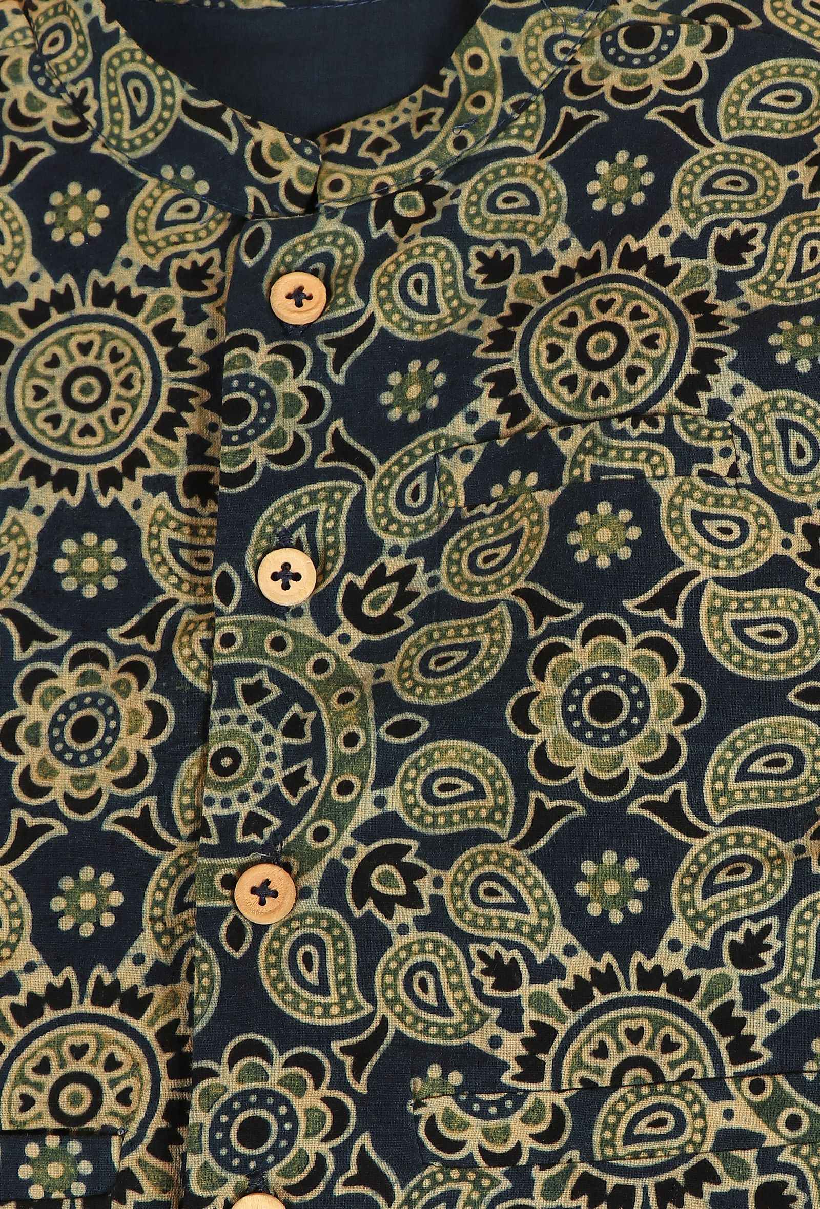 Arth Indigo Ajrakh Print Cotton Nehru Jacket - Image 4