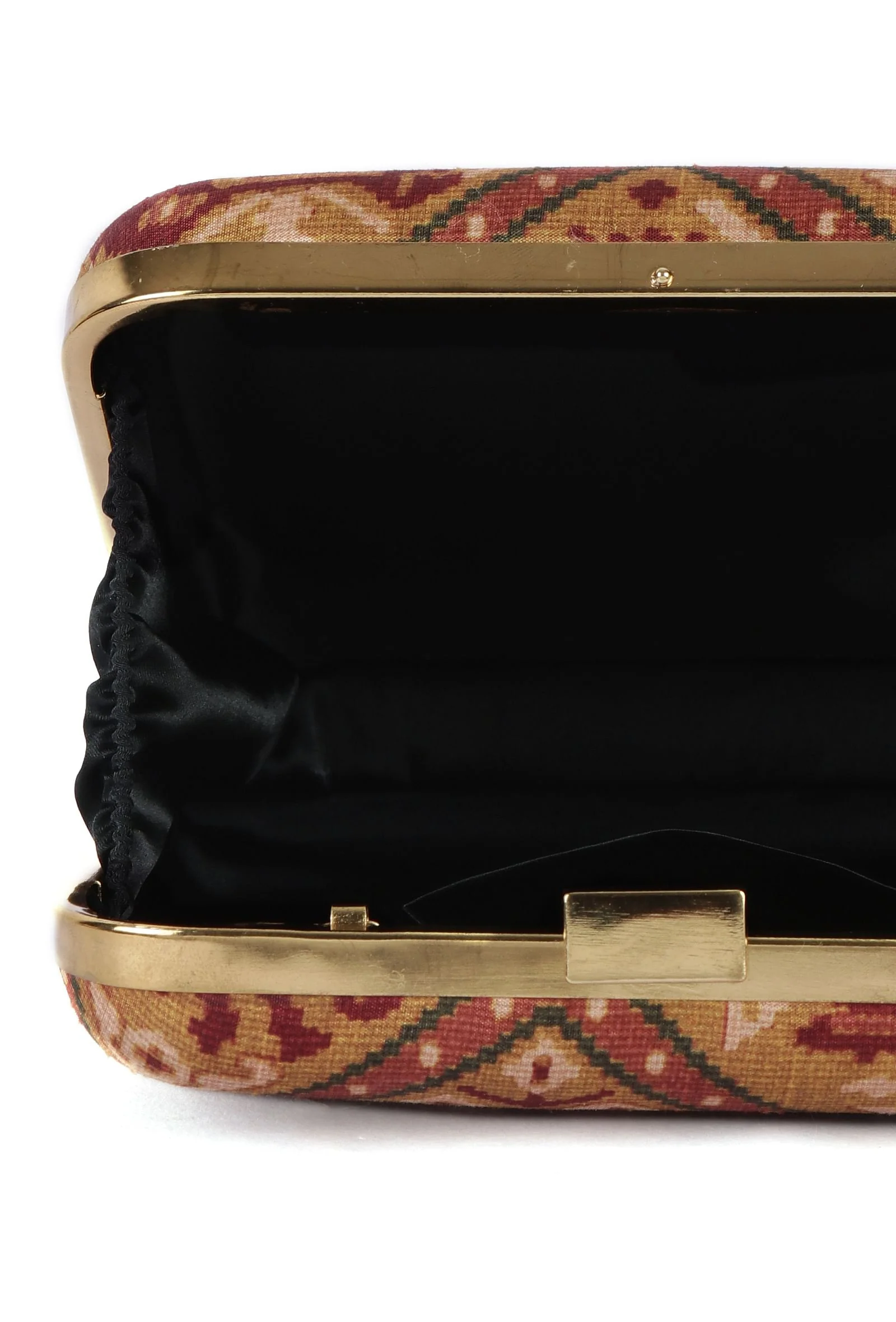 Aviva Golden & Multi Patola Print Square Box Clutch - Image 6