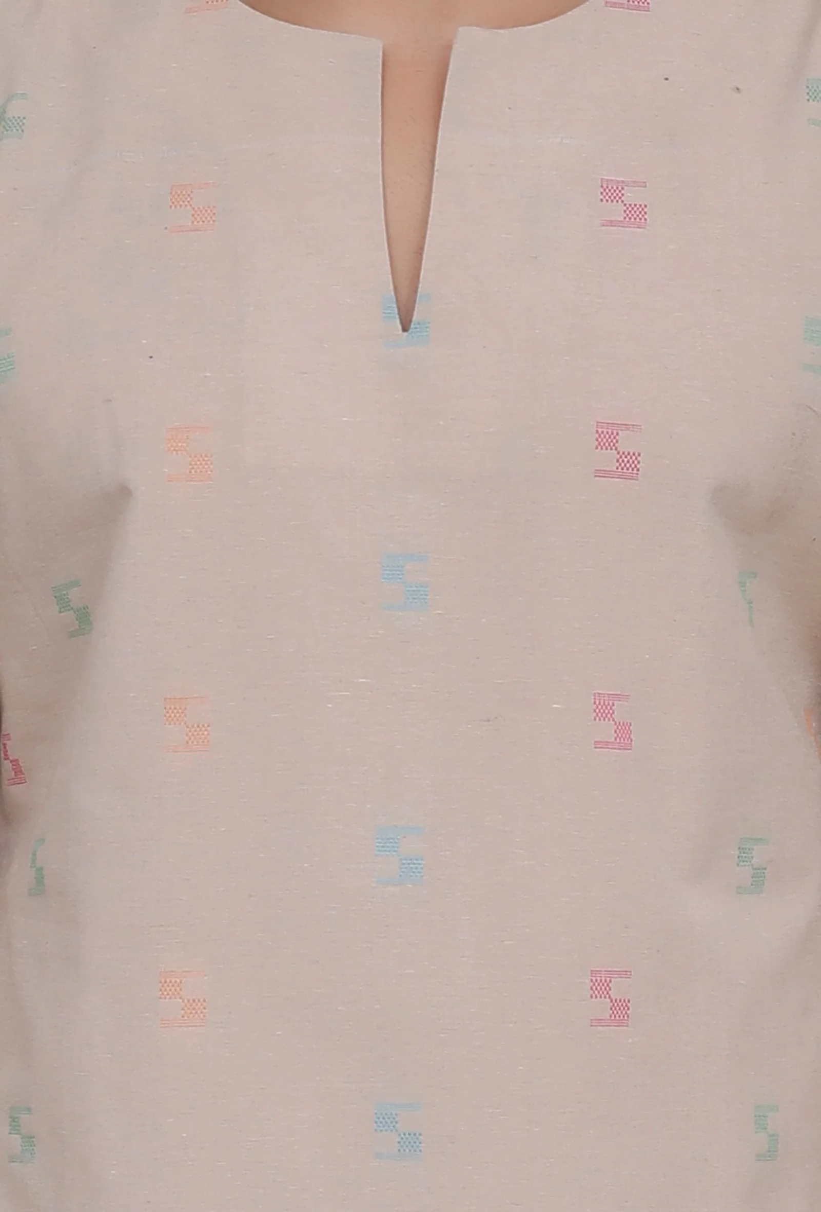 Beige Dobby Round Neck kurta - Image 5