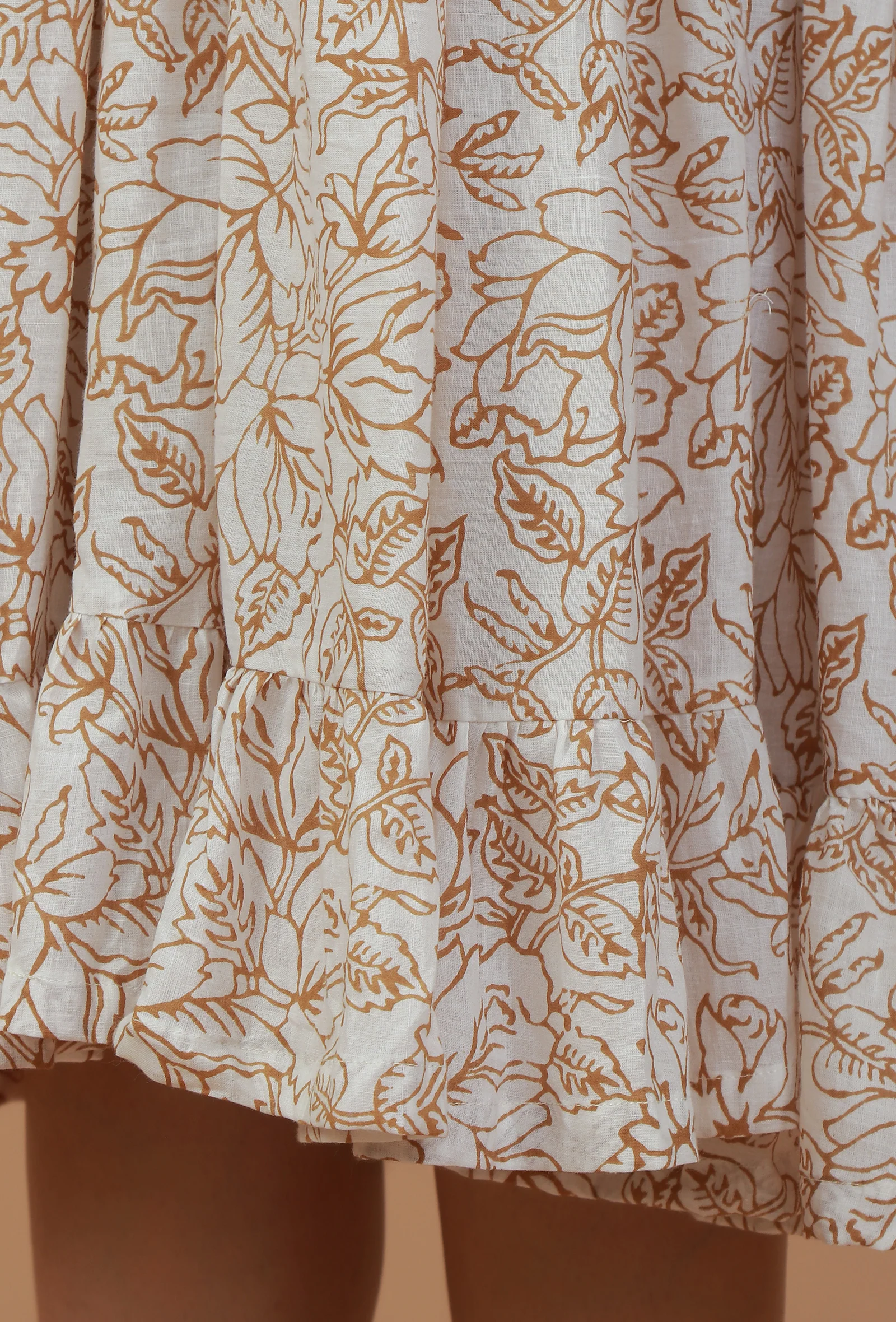 Beige Floral Printed Cotton Fit & Flare Midi Dress - Image 6