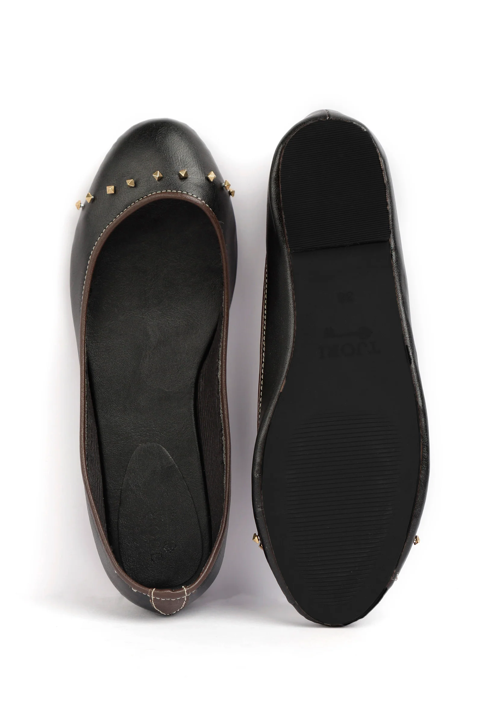 Black Beads Cruelty Free Leather Flat Ballerinas - Image 3