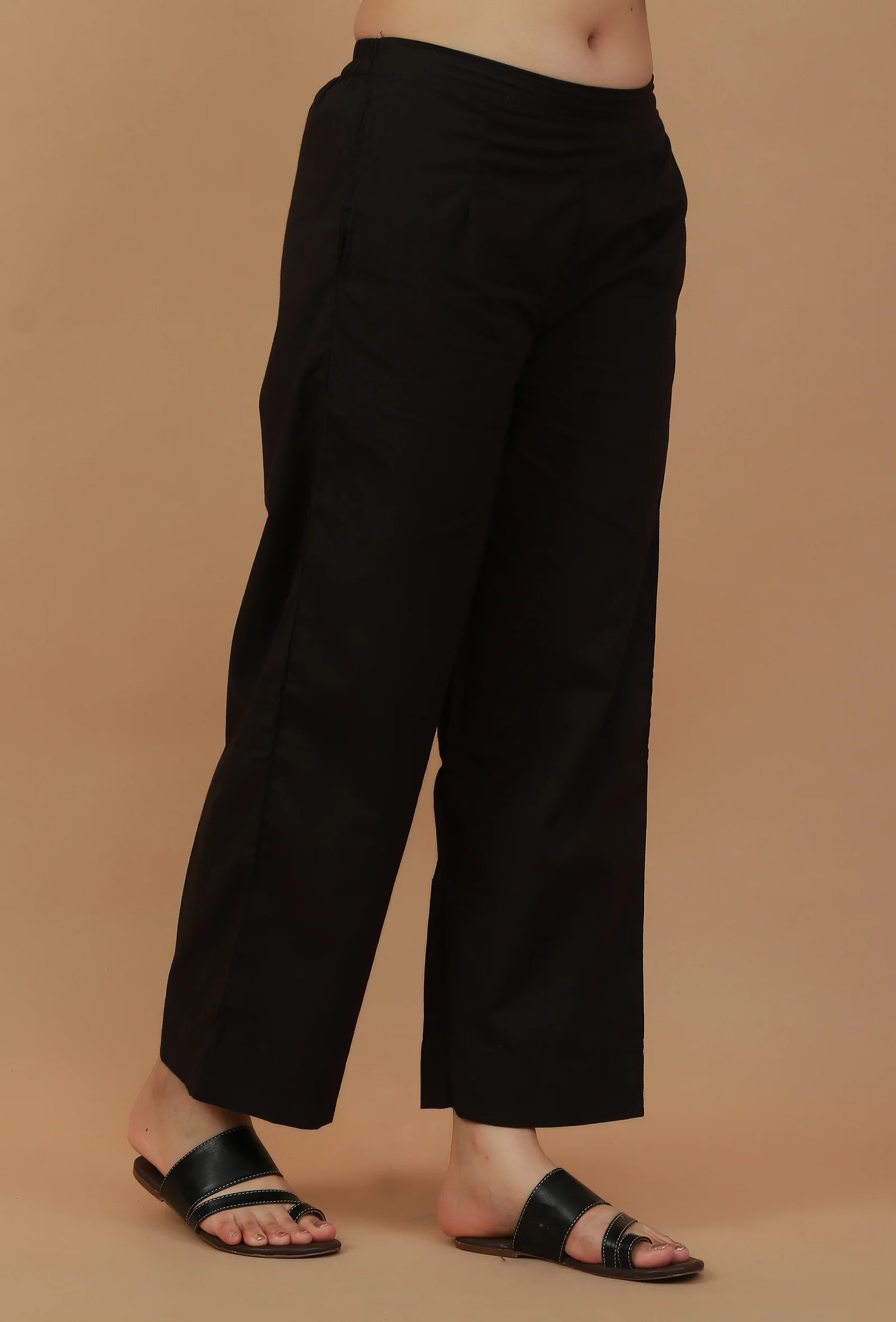 Black Solid Cotton Straight Pant - Image 3