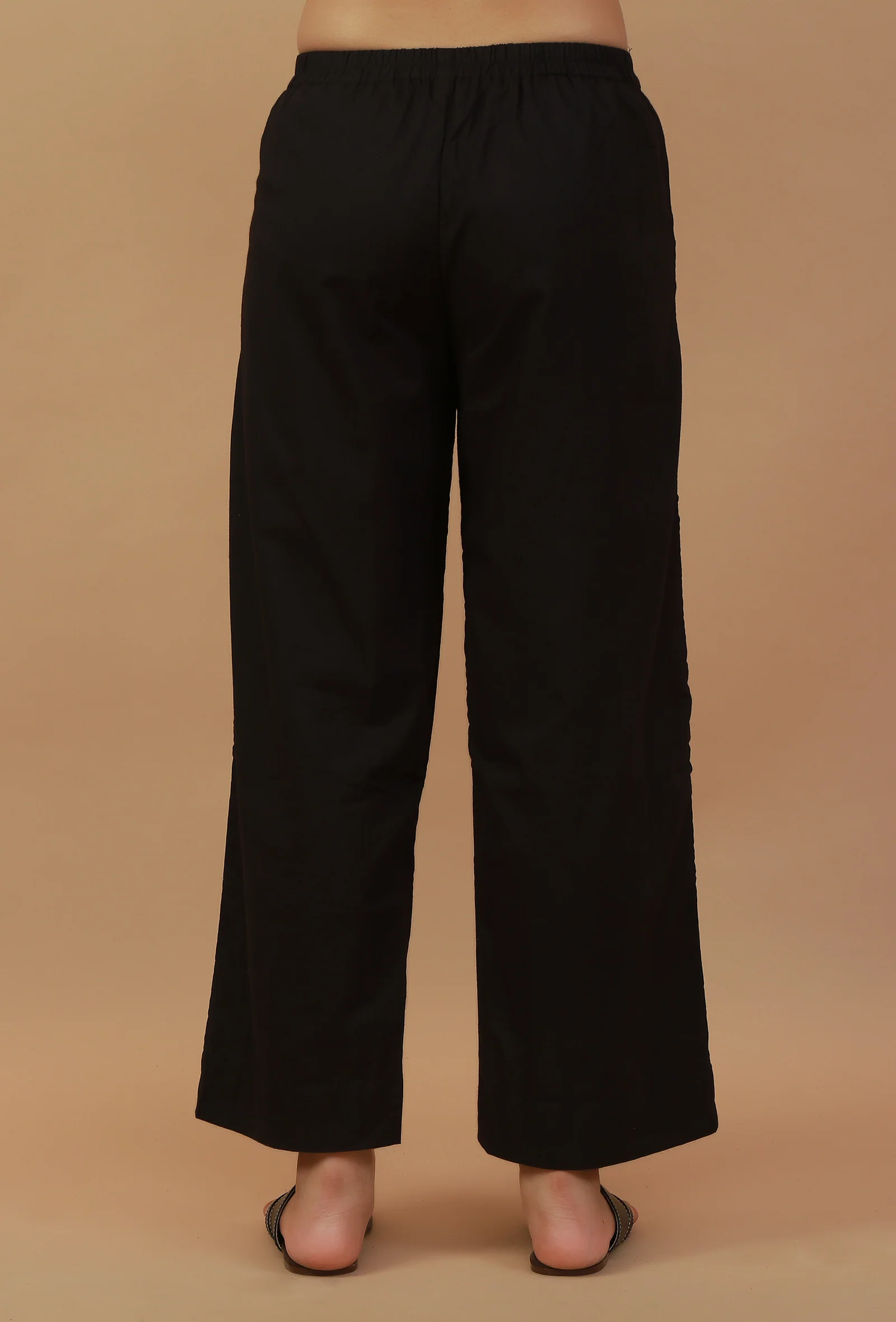 Black Solid Cotton Straight Pant - Image 4
