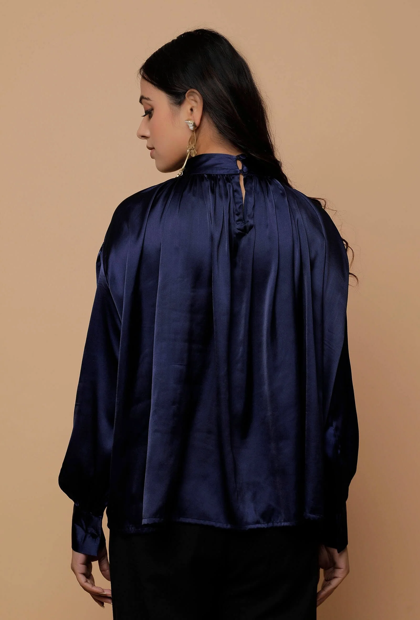 Blue Satin Bishop Sleeves Shirt - Image 4