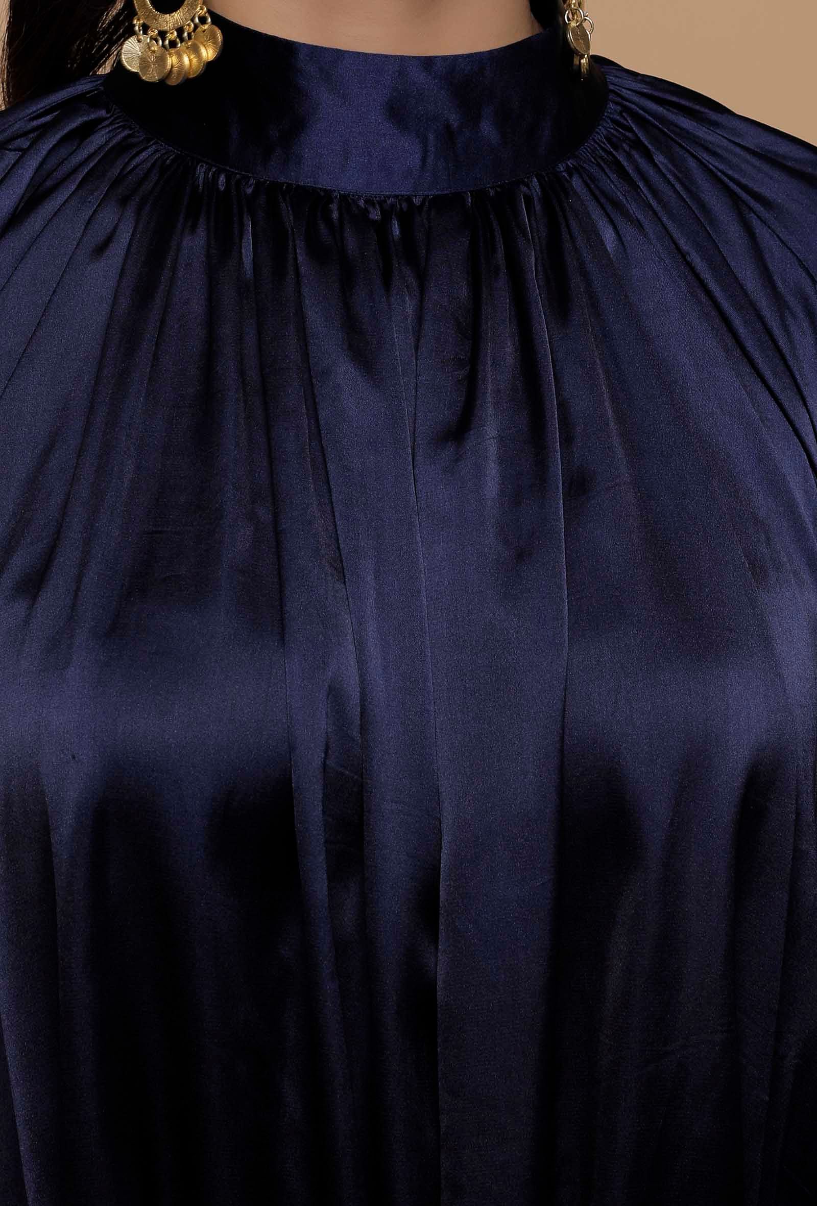 Blue Satin Bishop Sleeves Shirt - Image 5