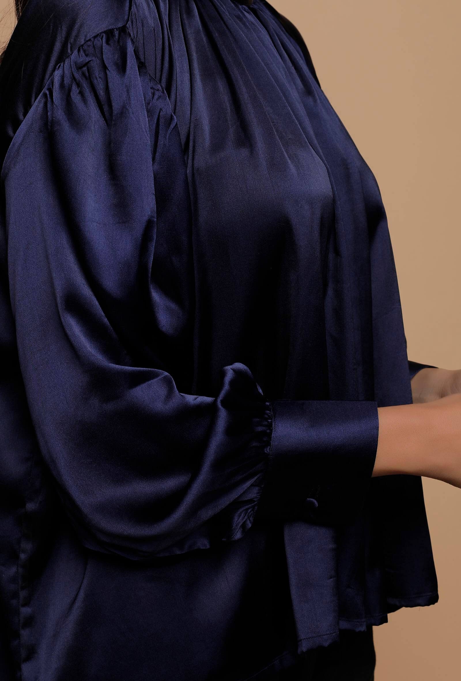 Blue Satin Bishop Sleeves Shirt - Image 6