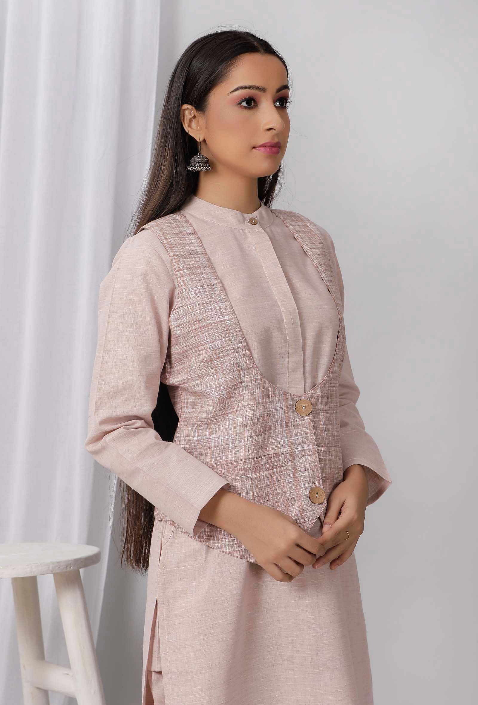 Brown Nehru Cotton Khadi Jacket - Image 3