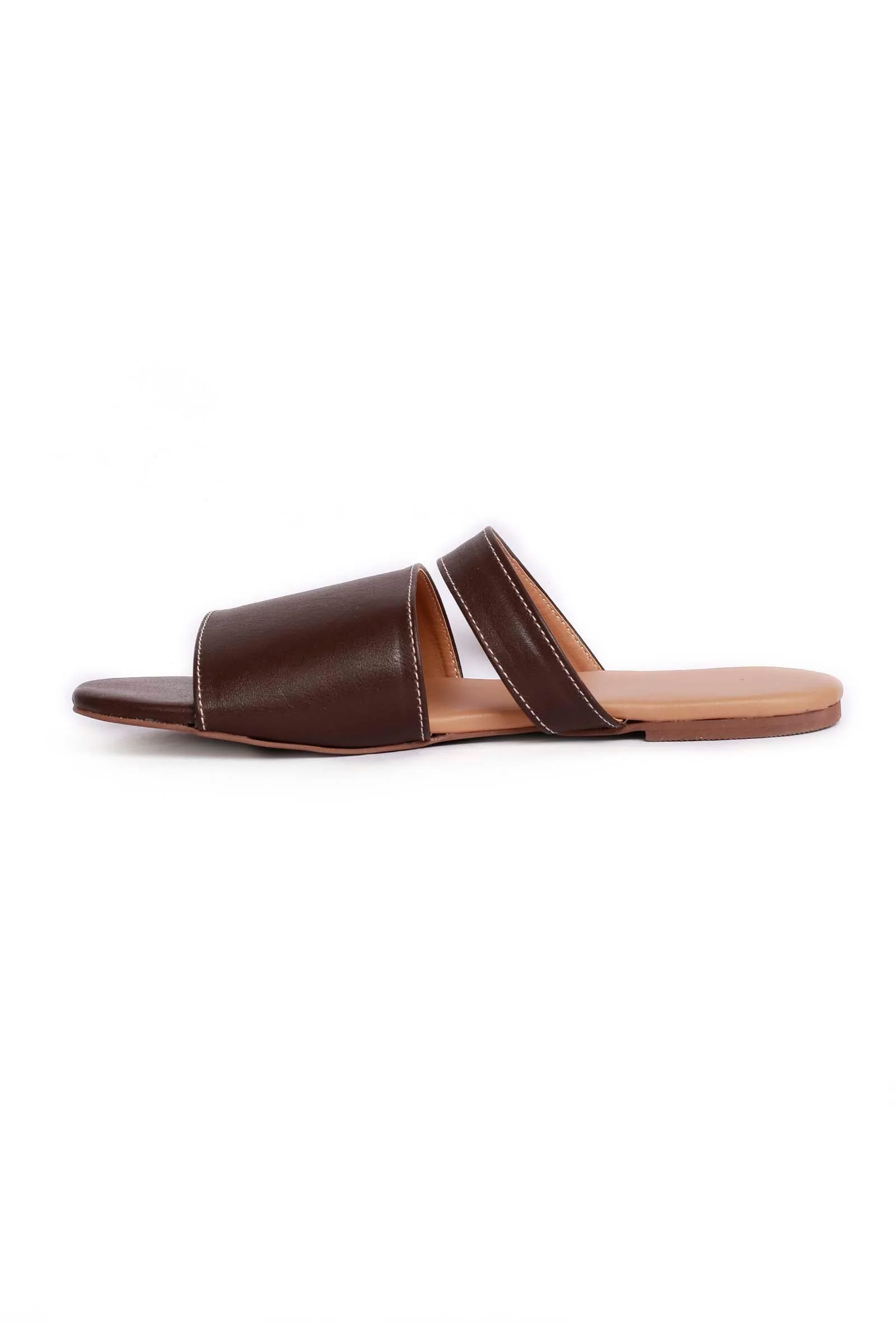 Brunette Brown Cruelty Free Leather Sliders - Image 3