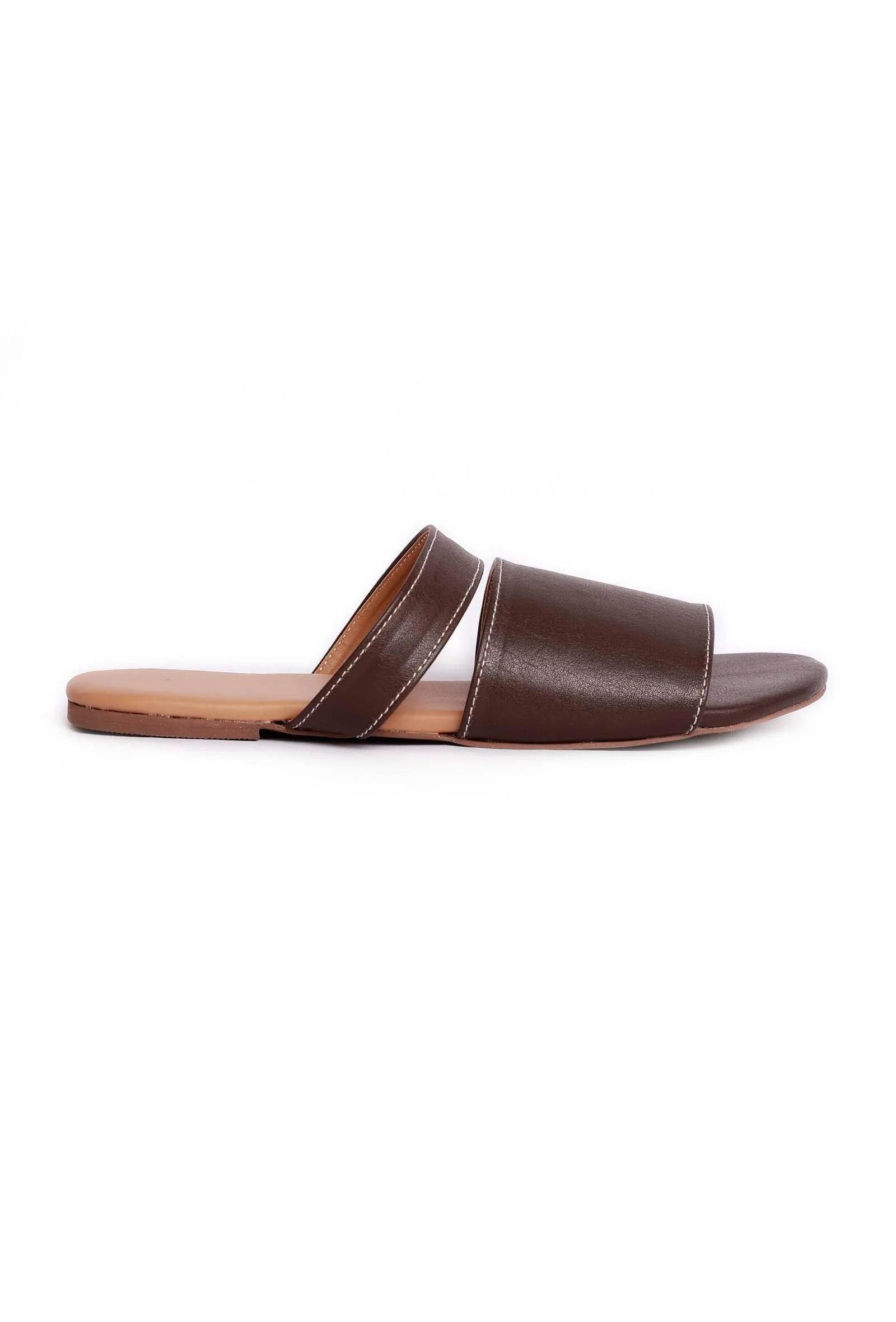 Brunette Brown Cruelty Free Leather Sliders - Image 4