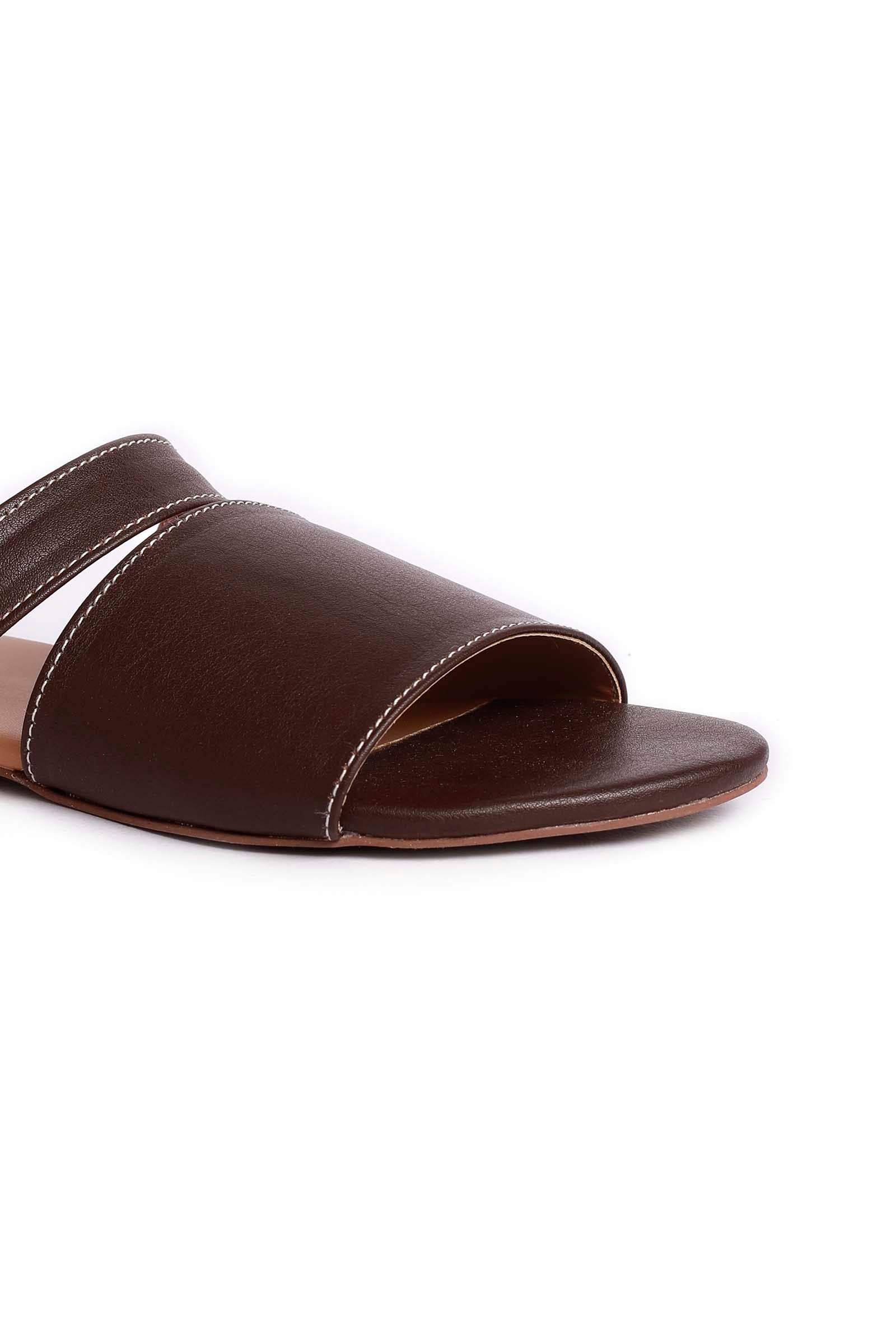 Brunette Brown Cruelty Free Leather Sliders - Image 6
