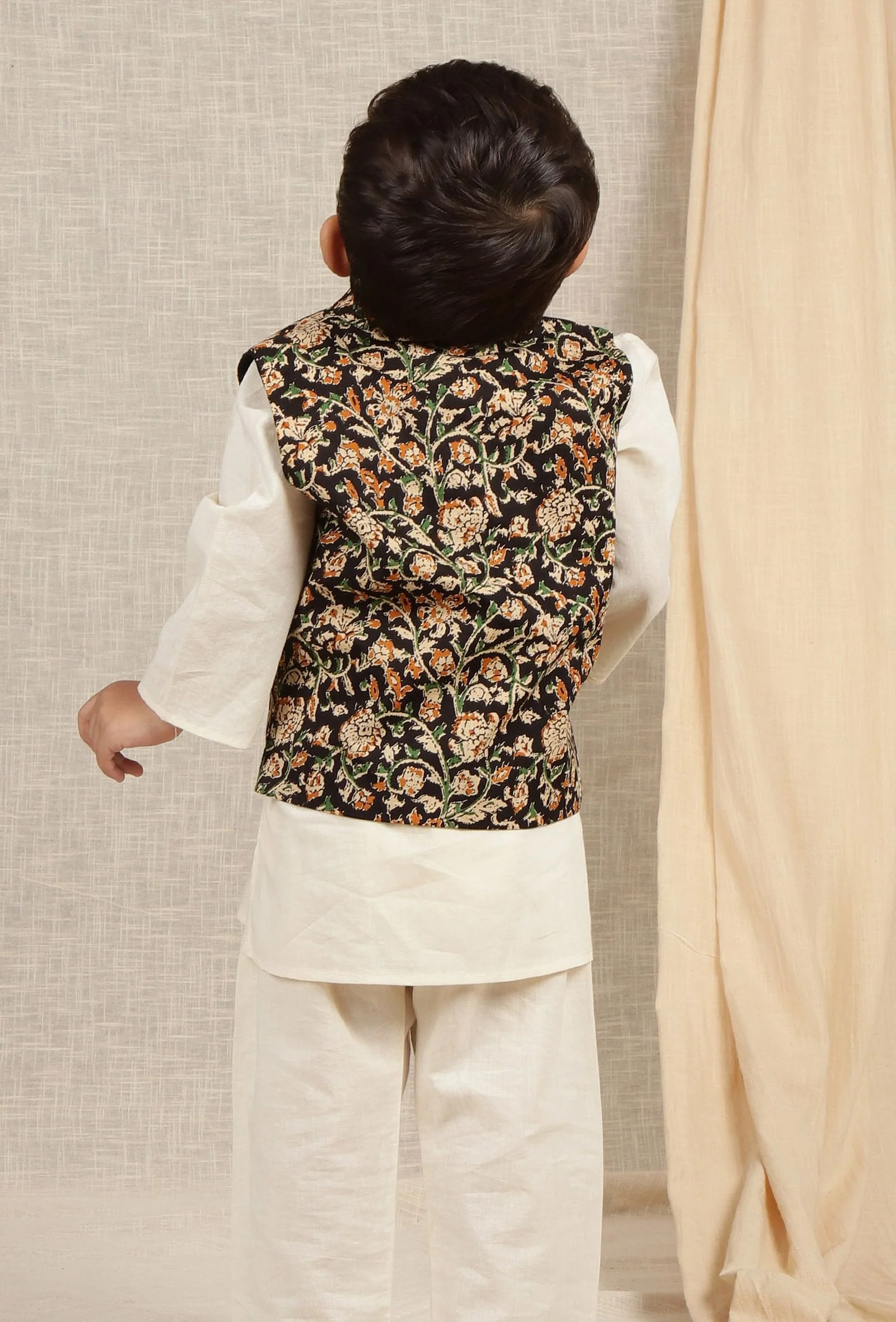Caitya Black Kalamkari Printed Cotton Nehru Jacket - Image 3
