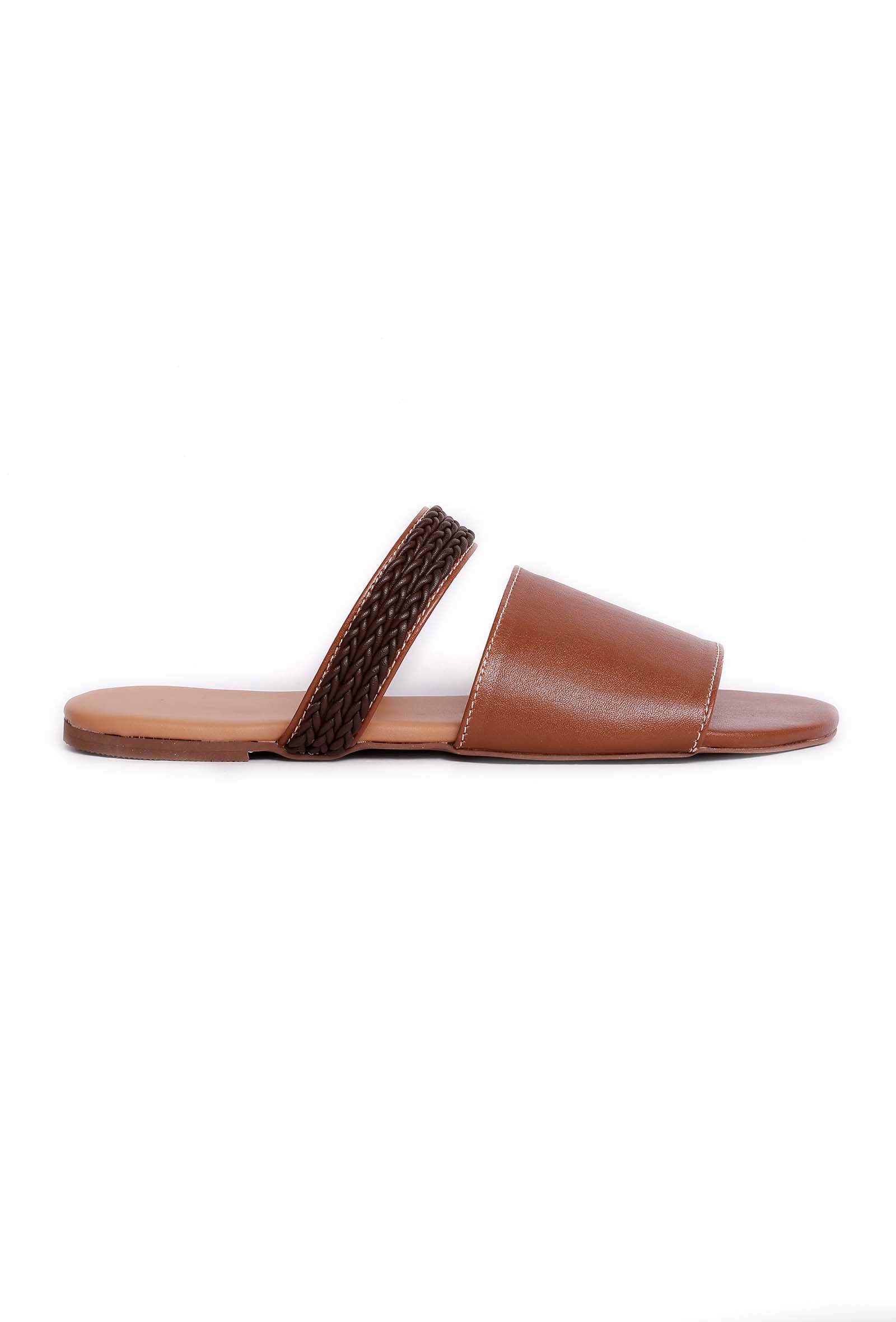 Cinnamon Brown Cruelty Free Leather Sliders - Image 3