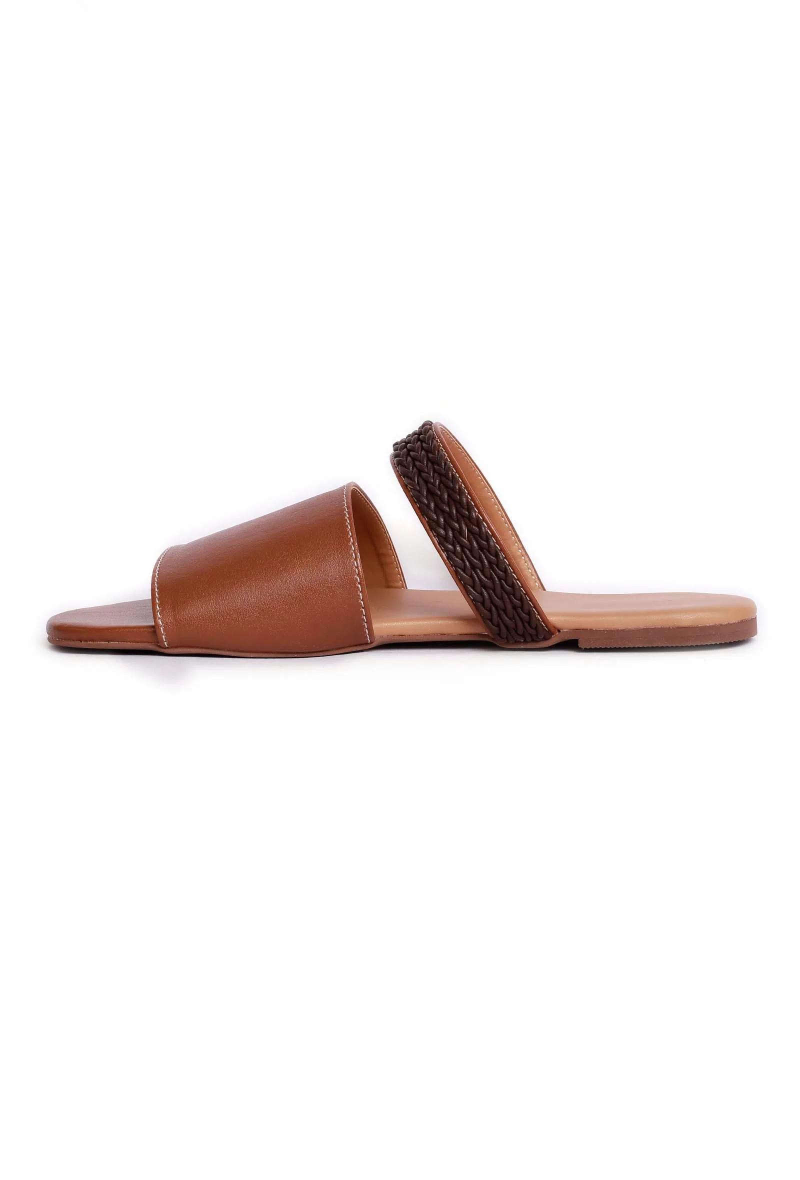 Cinnamon Brown Cruelty Free Leather Sliders - Image 4
