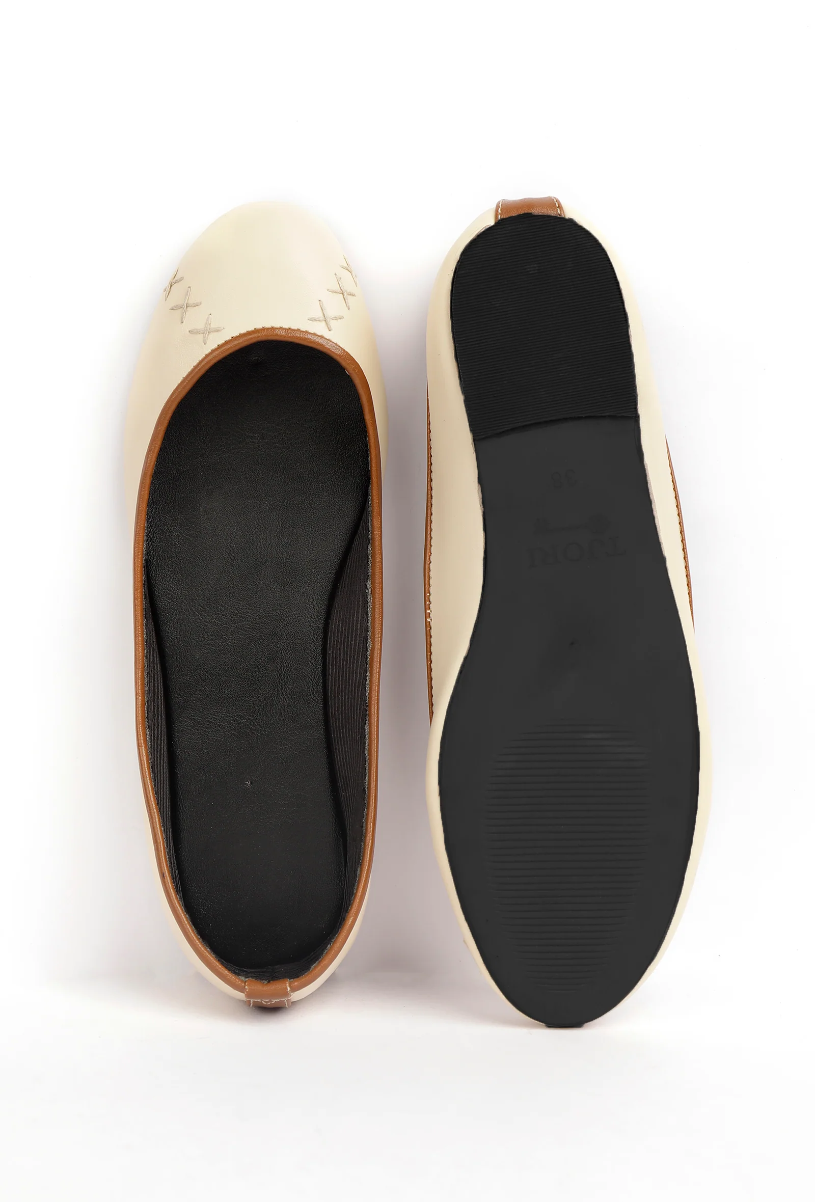 Cream White Cruelty Free Leather Flat Ballerinas - Image 3
