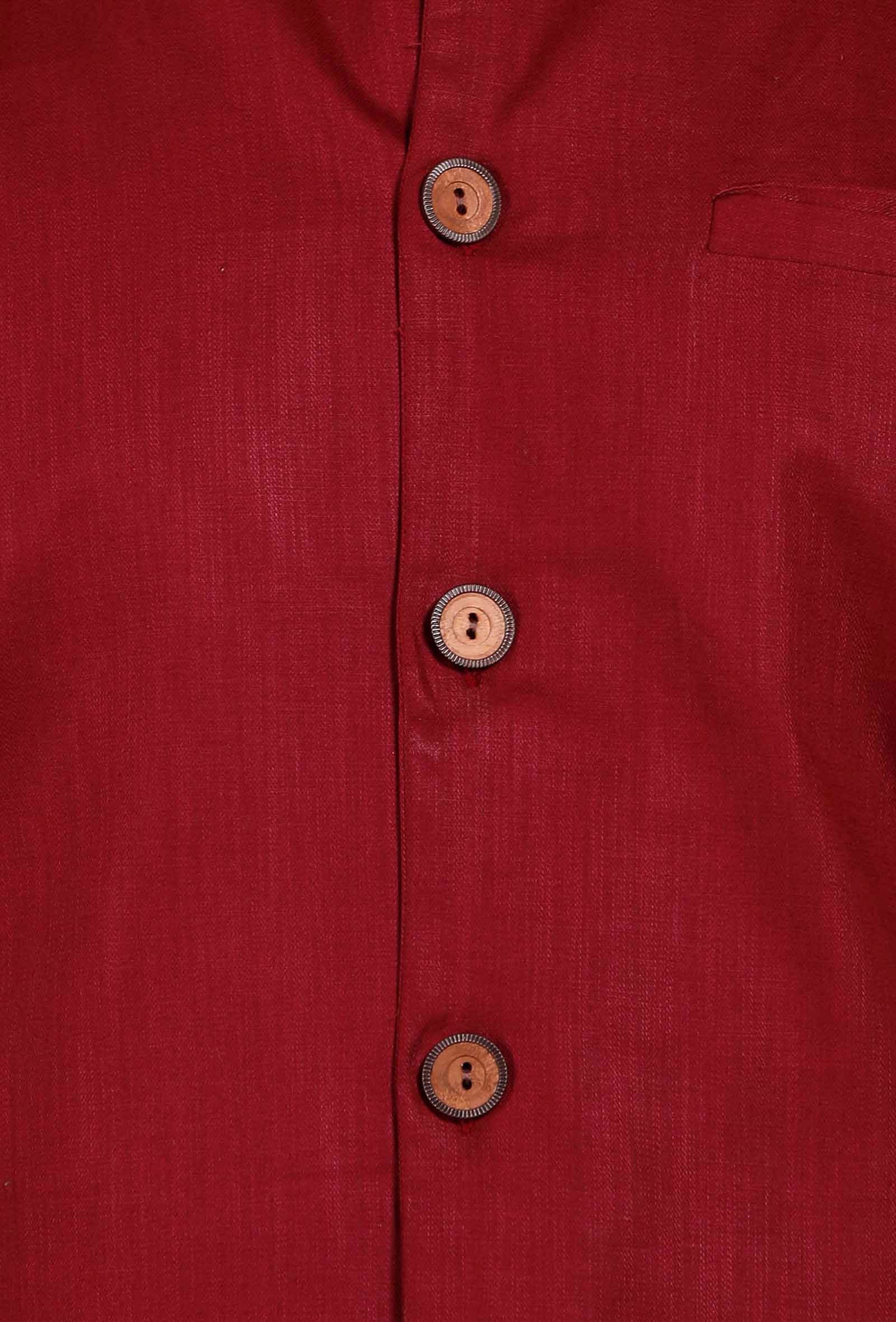 Dark Red Cotton Nehru Jacket - Image 9