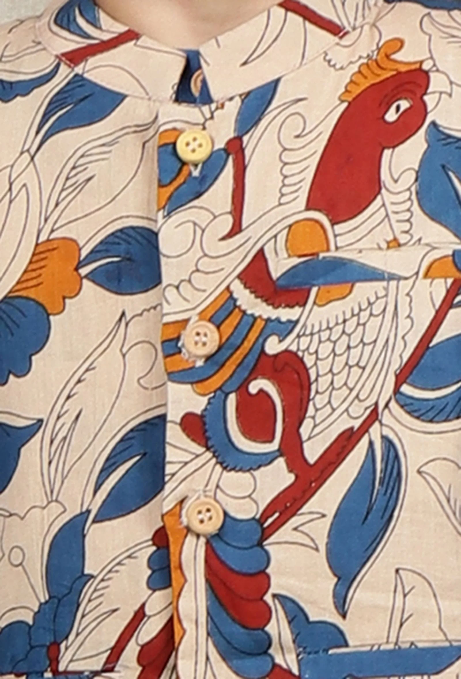 Daven Beige Cream Kalamkari Printed Cotton Nehru Jacket - Image 4