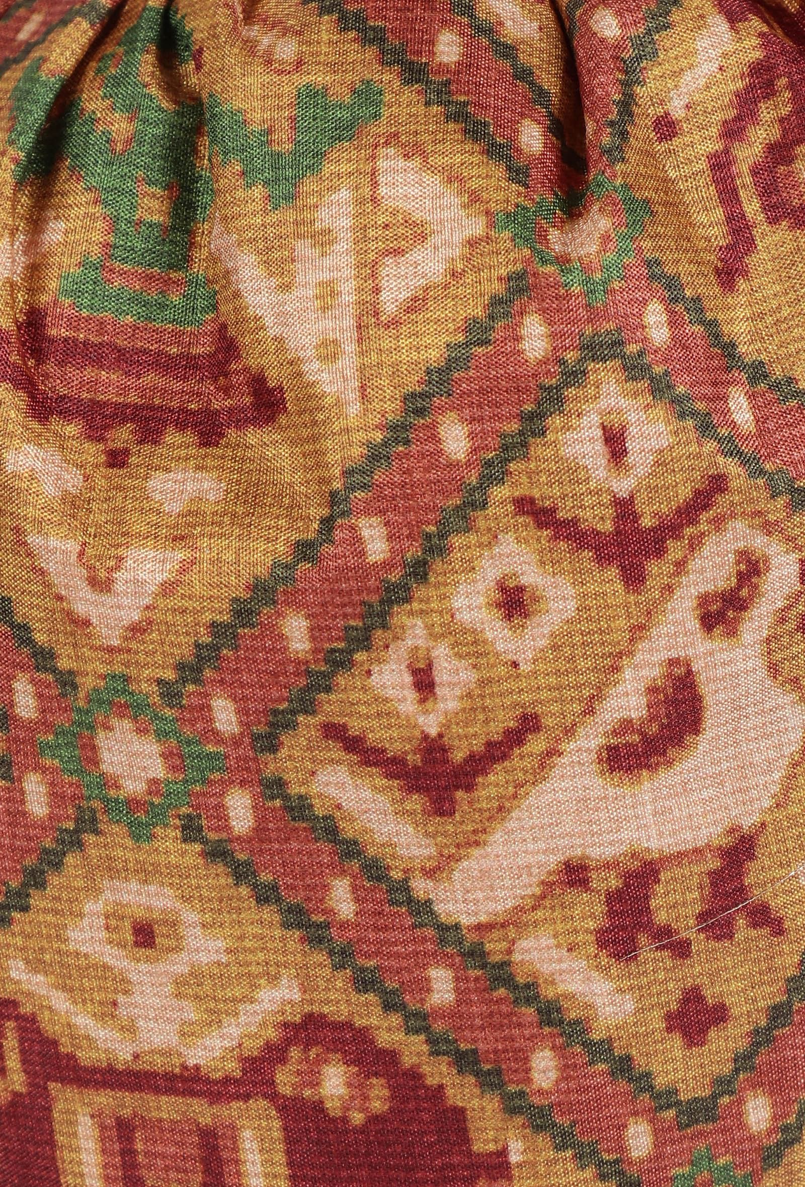 Falak Golden & Multi Silk Patola Print Potli With Tassels - Image 6