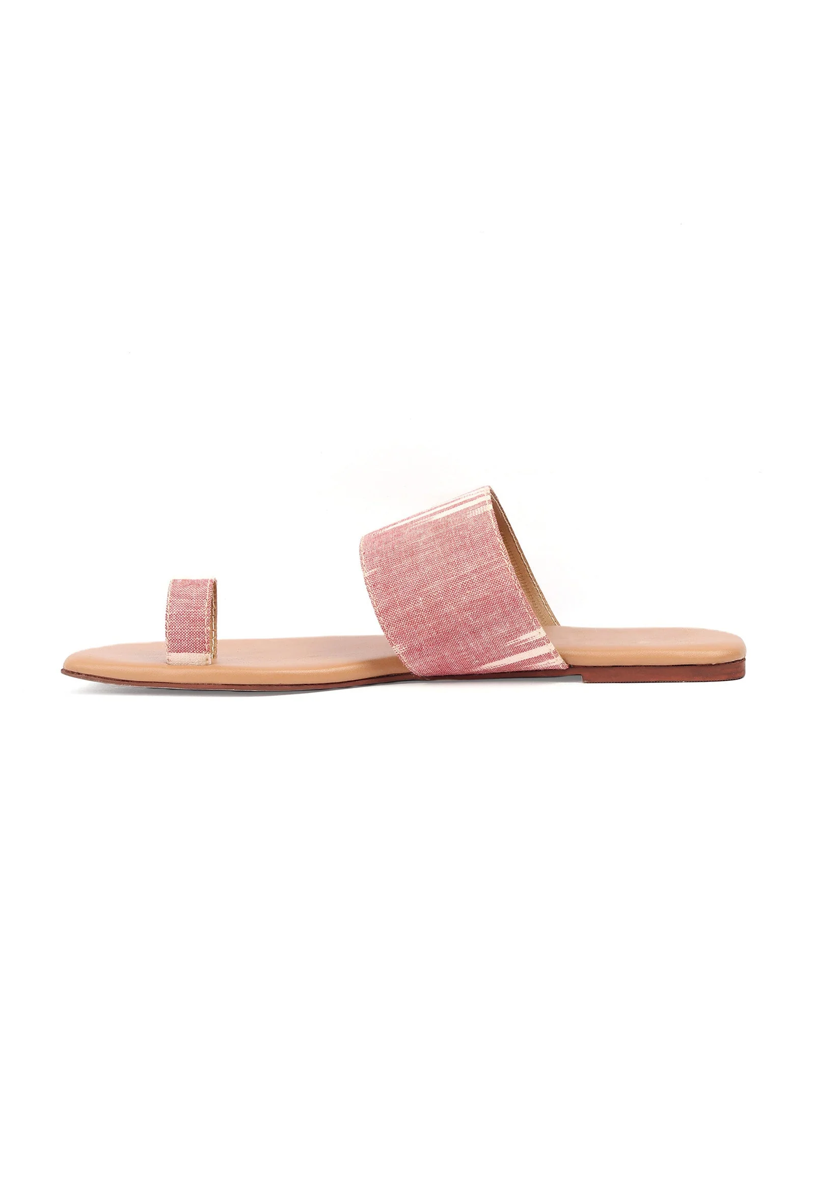 Flamingo Pink & Tortilla Brown Ikat One Toe Cruelty Free Leather Flats - Image 4
