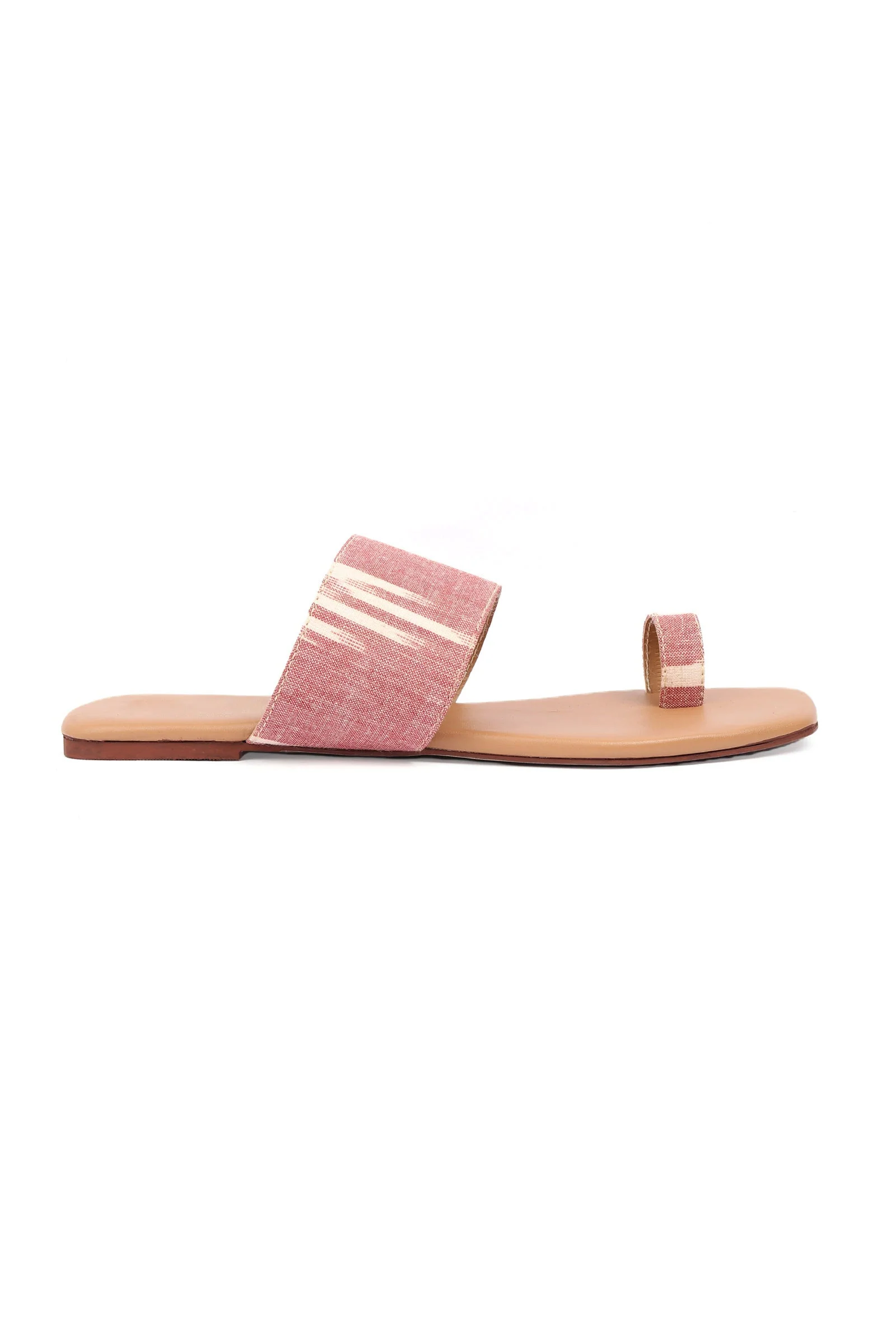Flamingo Pink & Tortilla Brown Ikat One Toe Cruelty Free Leather Flats - Image 5