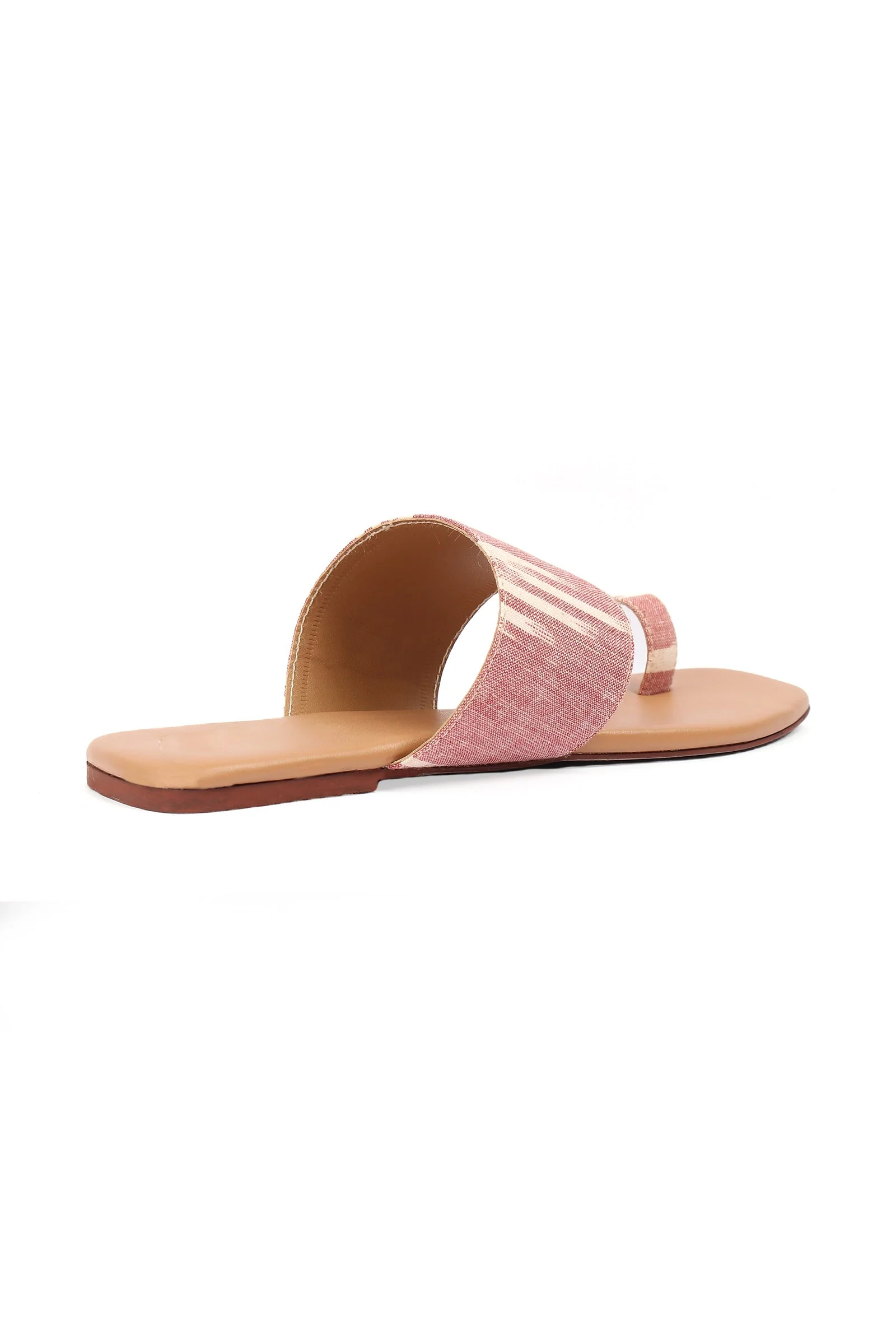 Flamingo Pink & Tortilla Brown Ikat One Toe Cruelty Free Leather Flats - Image 6