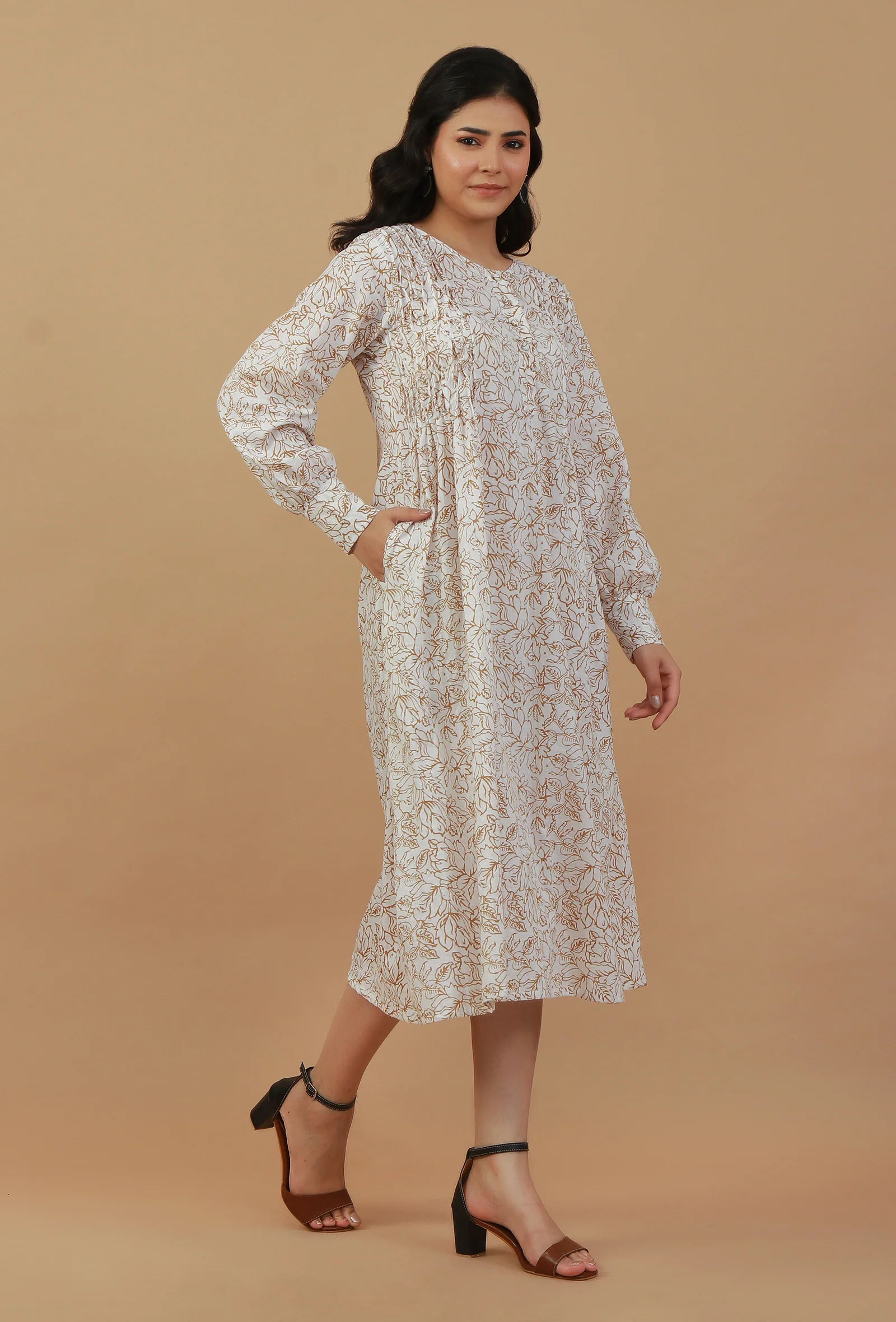 Floral Printed Long A-line Dress - Image 3