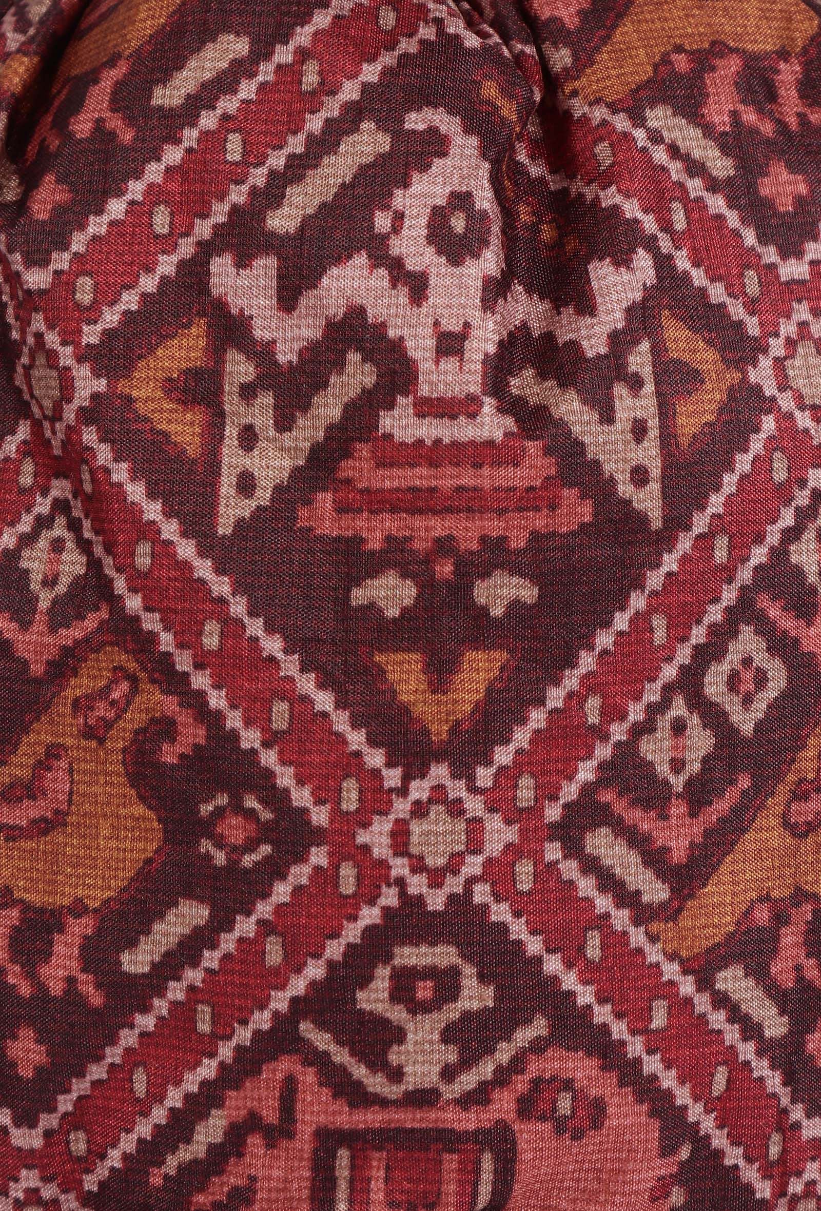 Geetika Maroon & Multi Silk Patola Print Potli With Tassels - Image 5