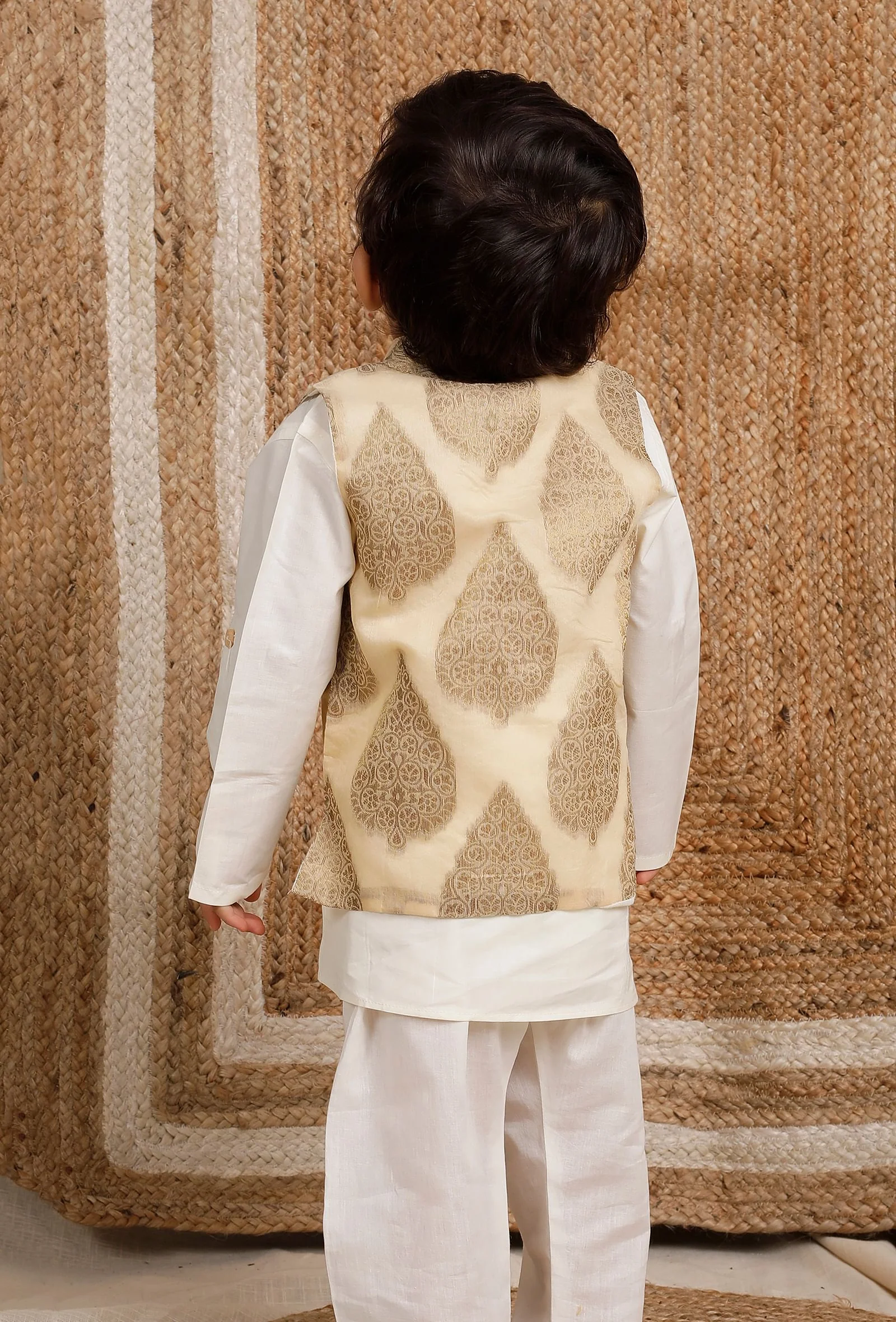 Golden Brocade Nehru Jacket - Image 3