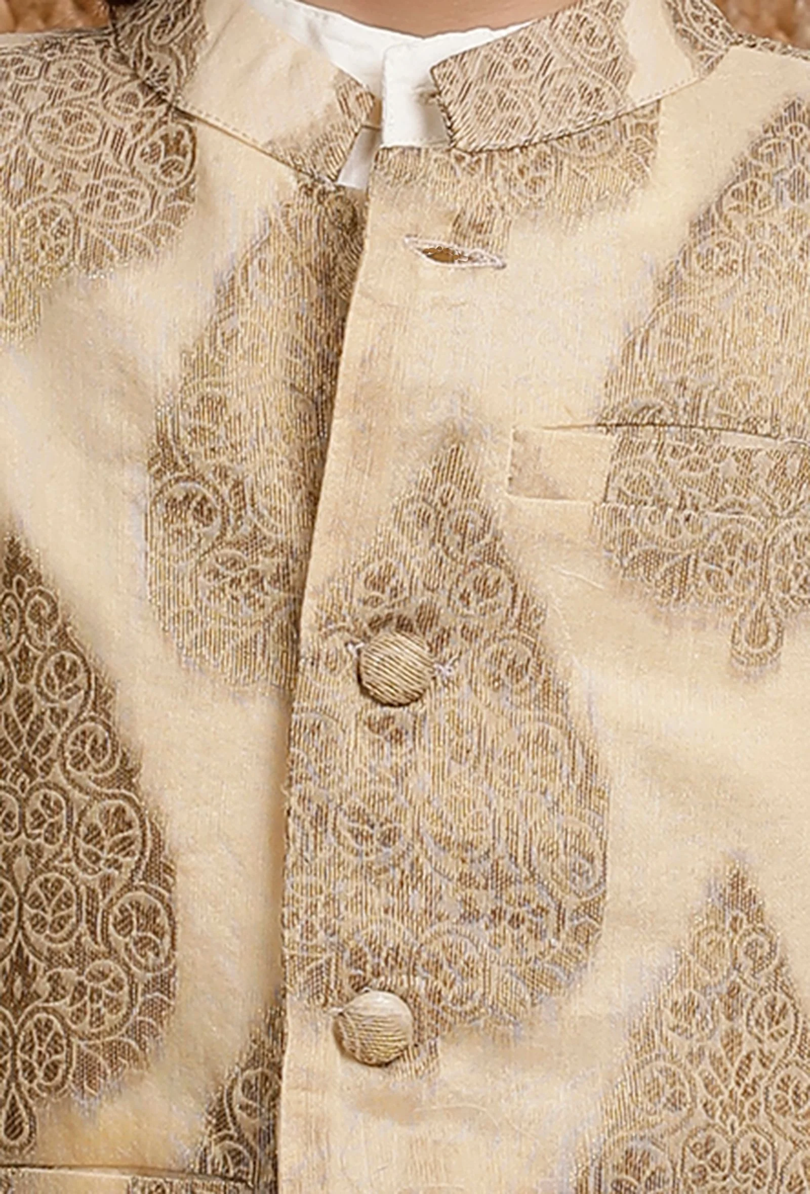 Golden Brocade Nehru Jacket - Image 4