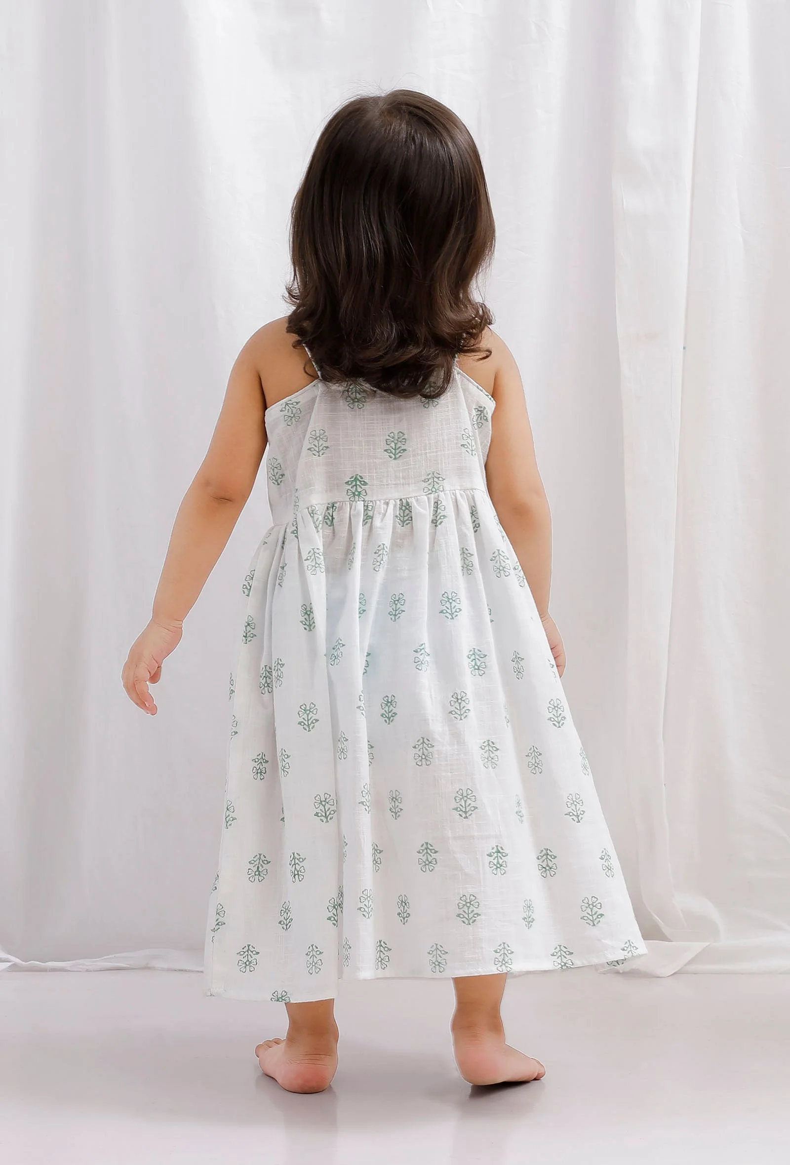 Green Block Printed Cotton Flared Dress - Image 3