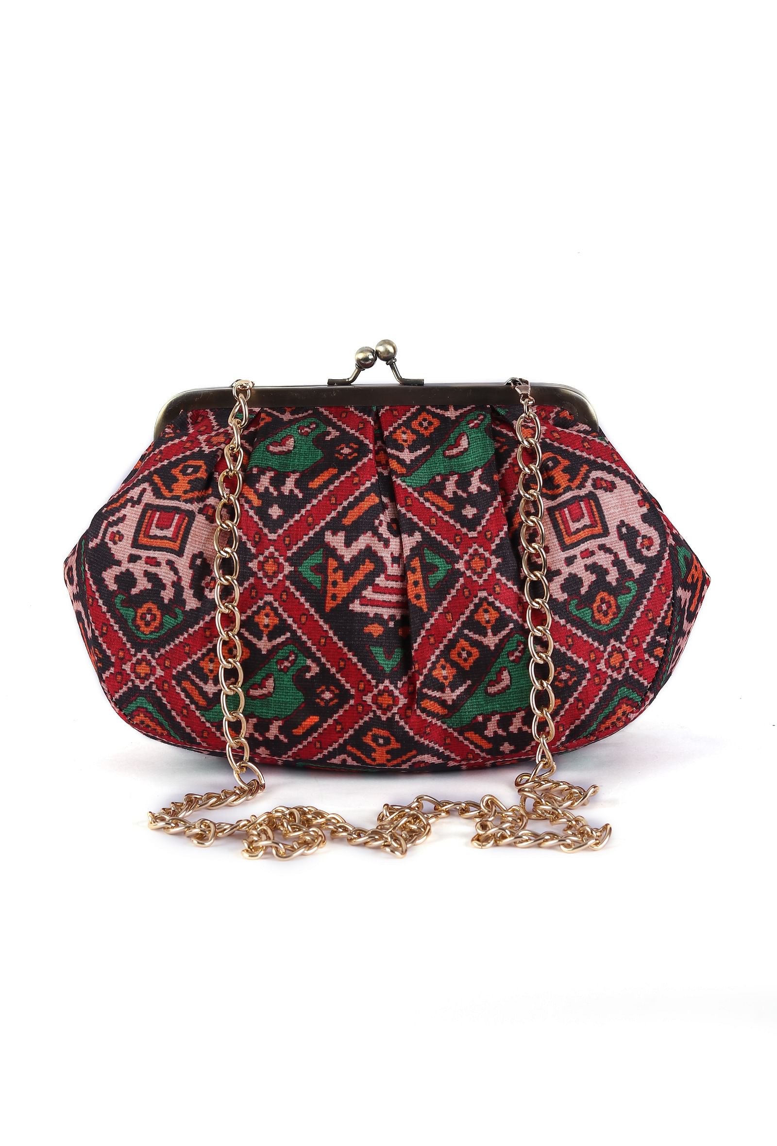 Green, Red & Multi Silk Patola Print Clutch - Image 3