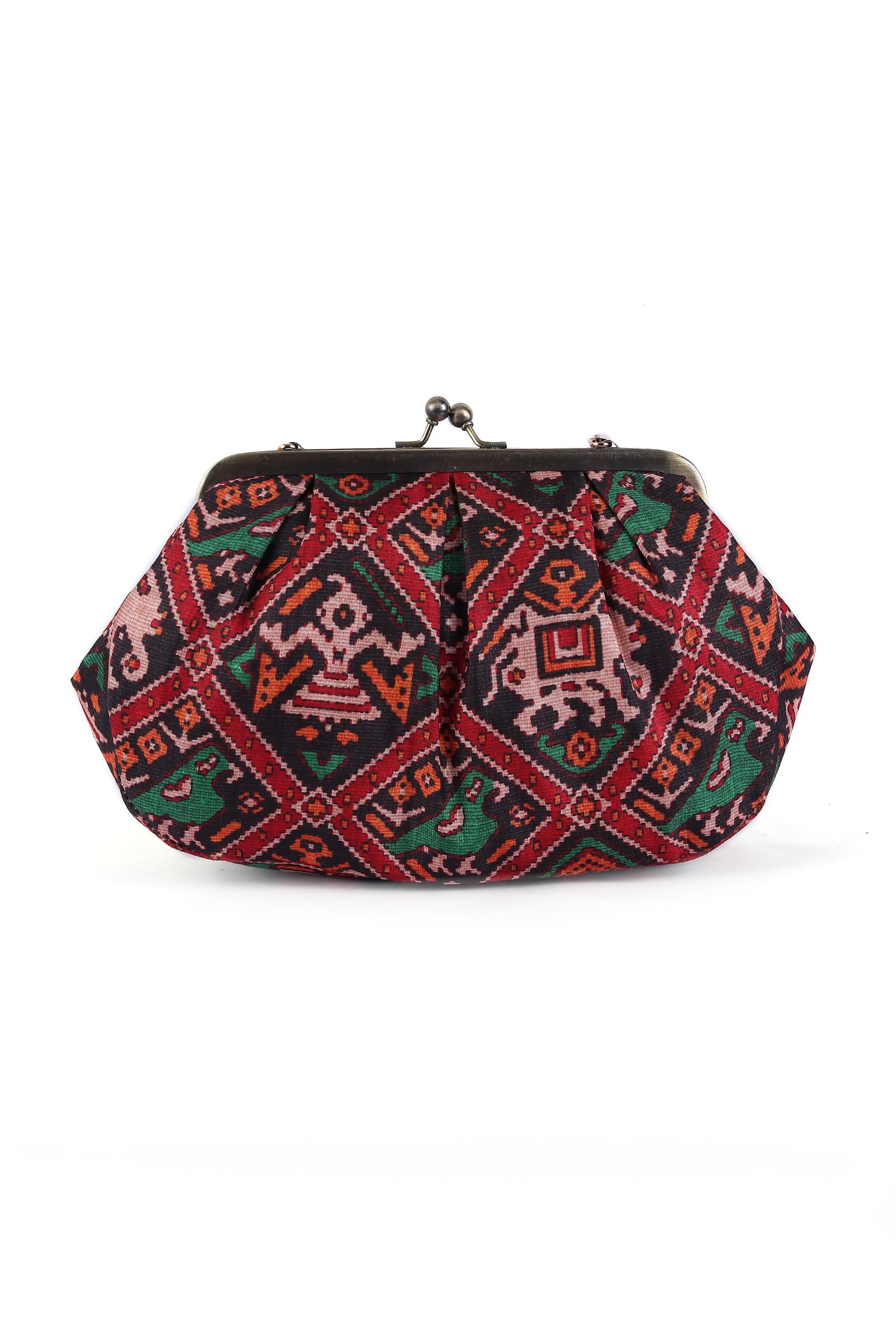 Green, Red & Multi Silk Patola Print Clutch - Image 4