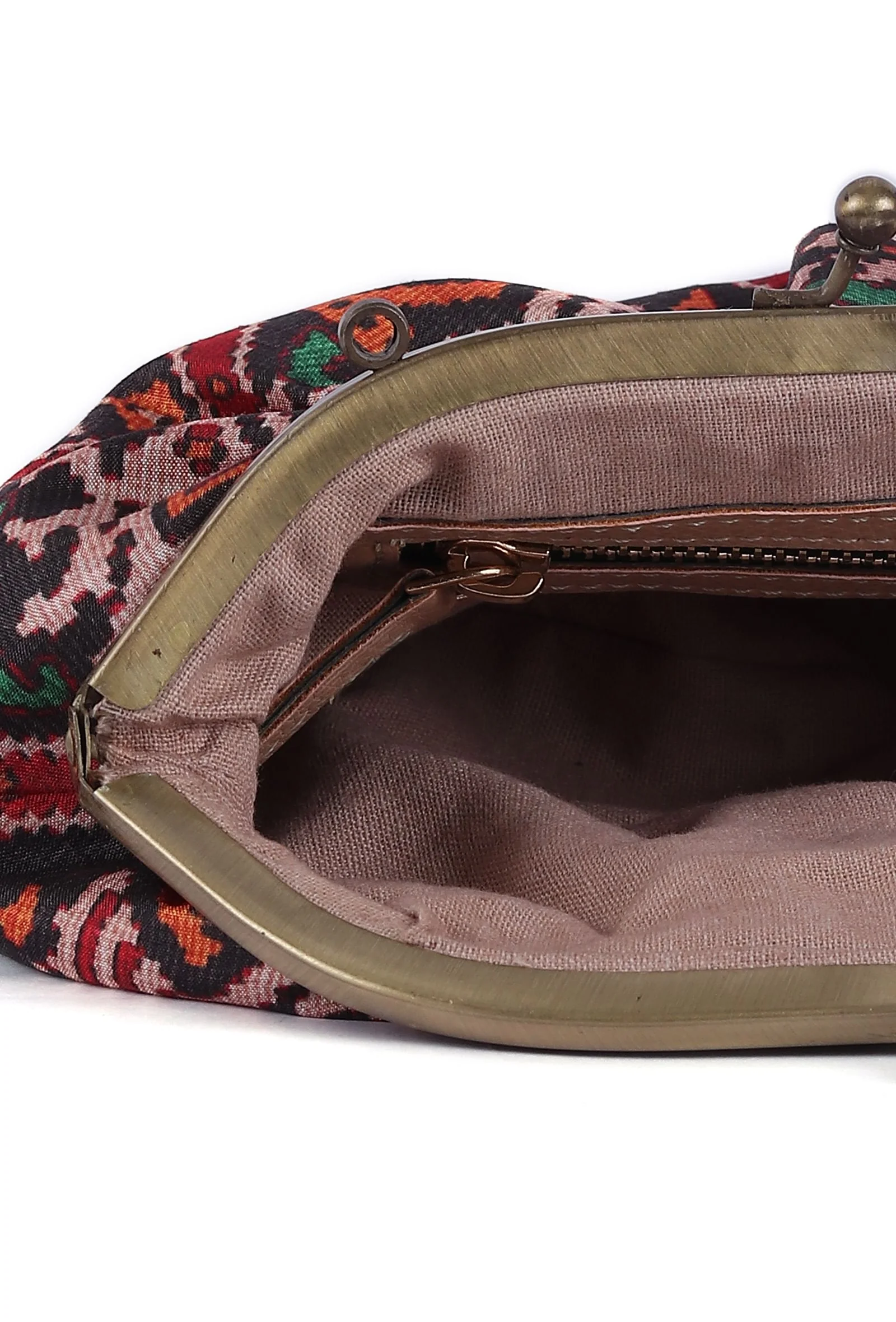 Green, Red & Multi Silk Patola Print Gathered Clutch - Image 6