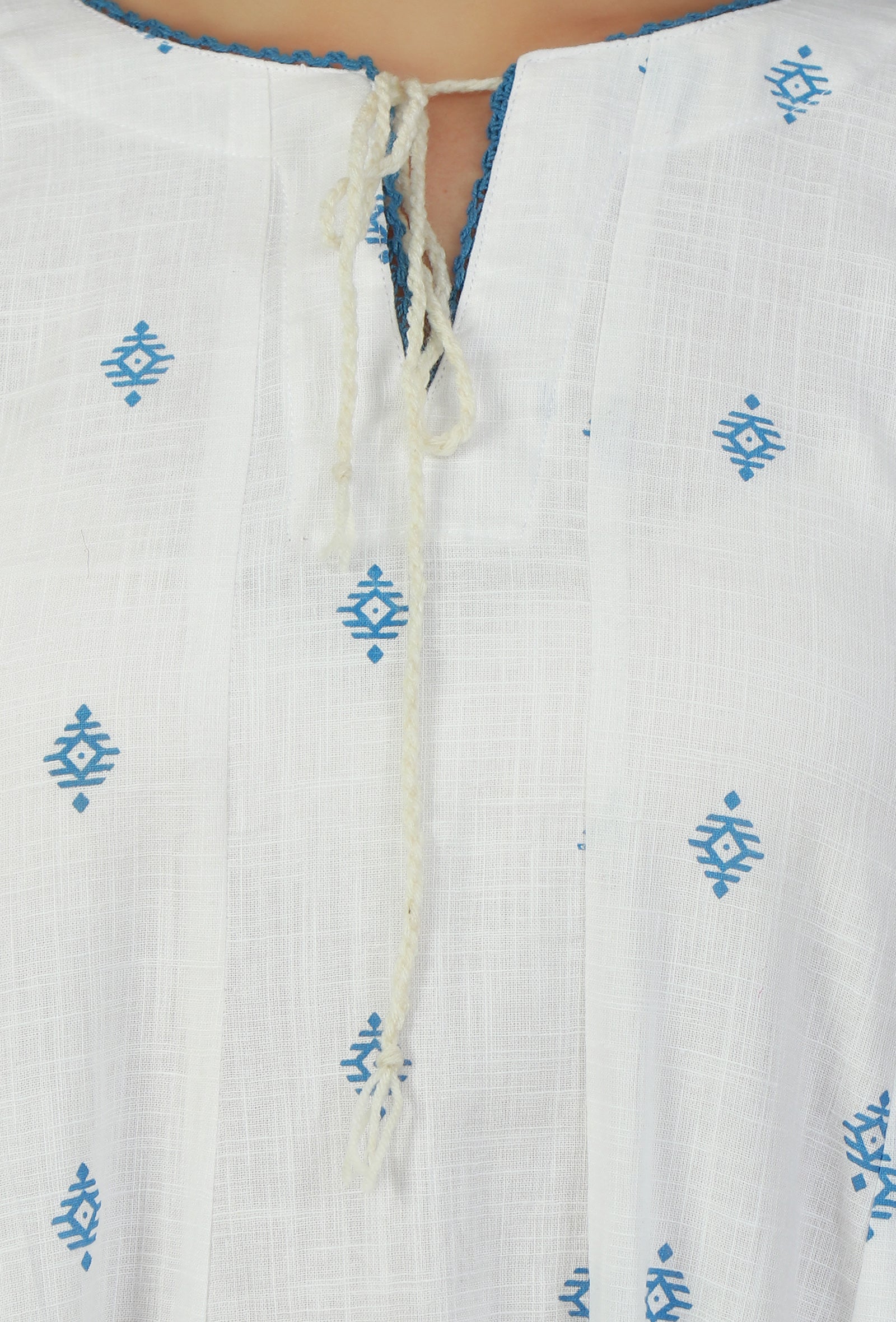 Handblock Printed White & Blue Cotton Kurta - Image 5