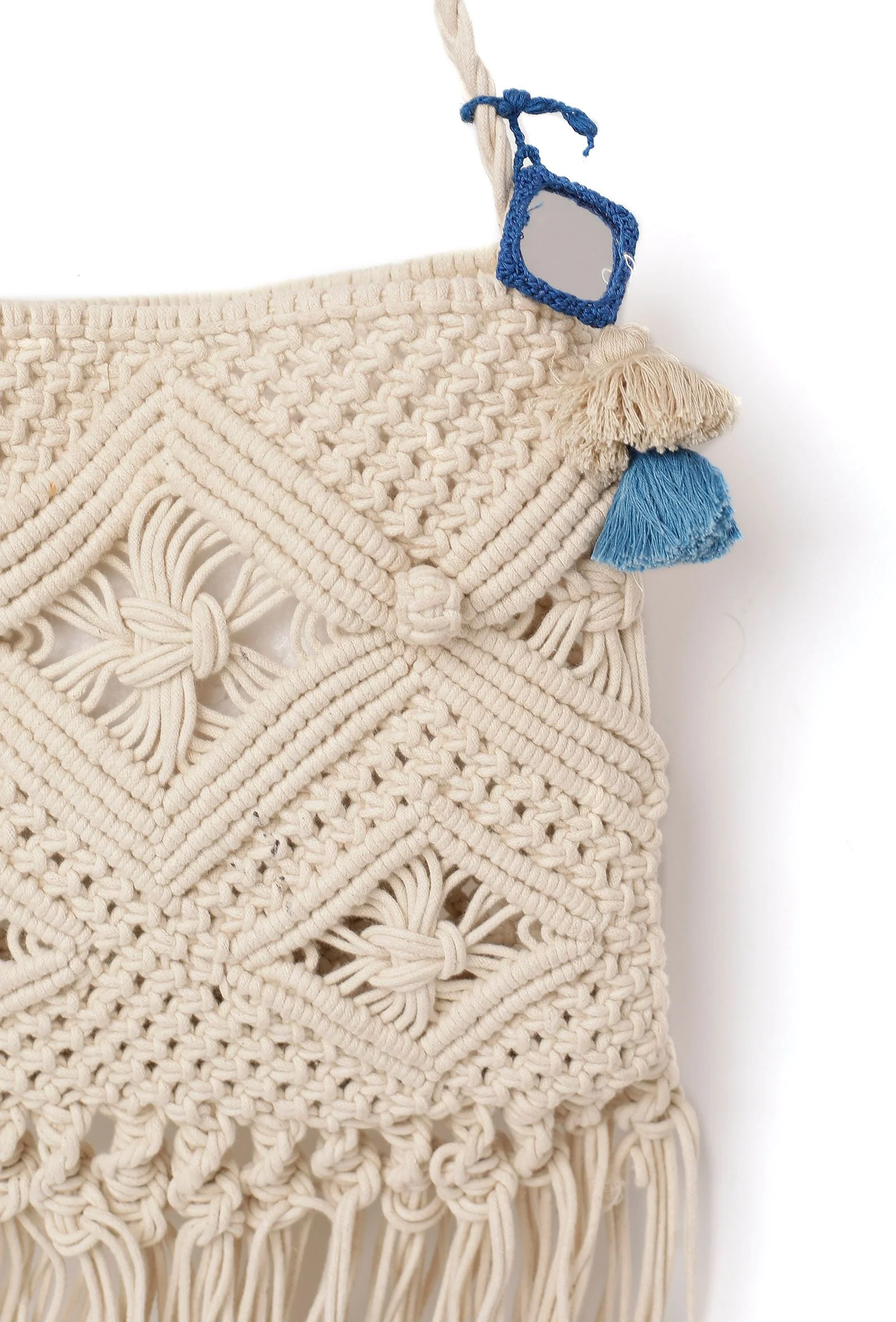 Honeydew Macrame Tote Bag With Blue Tassels - Image 4