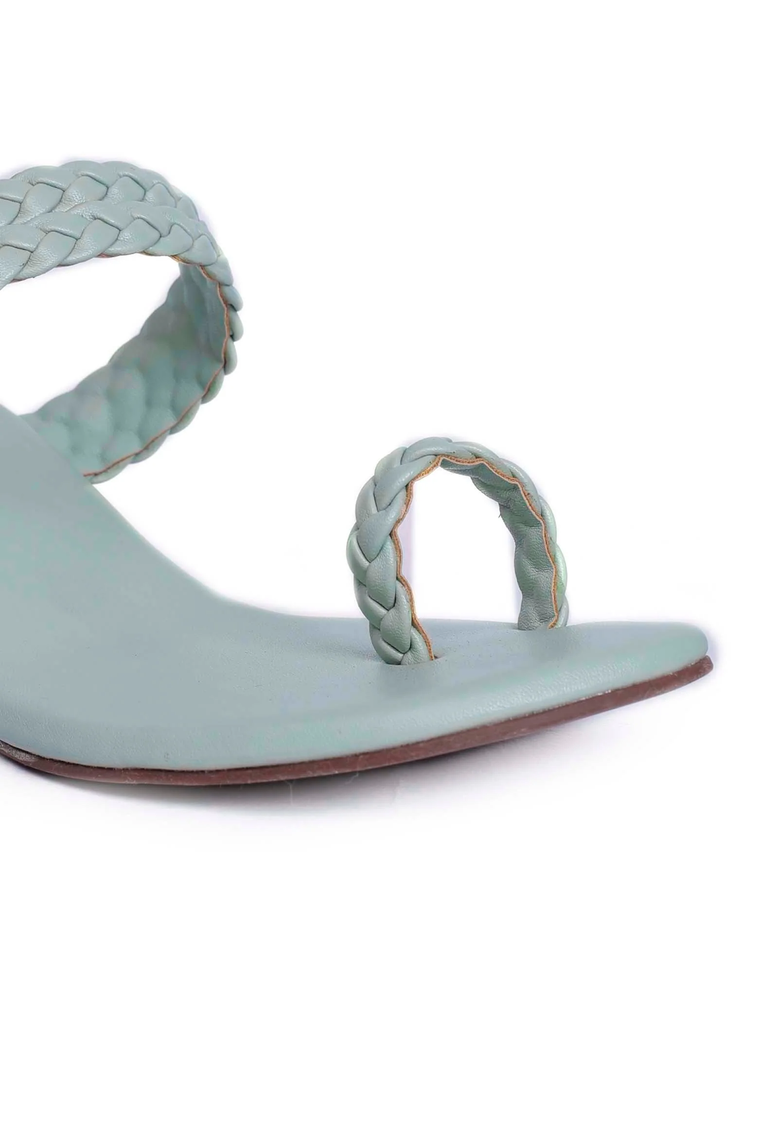 Ice Blue Knotted Cruelty Free Leather Sandals - Image 7