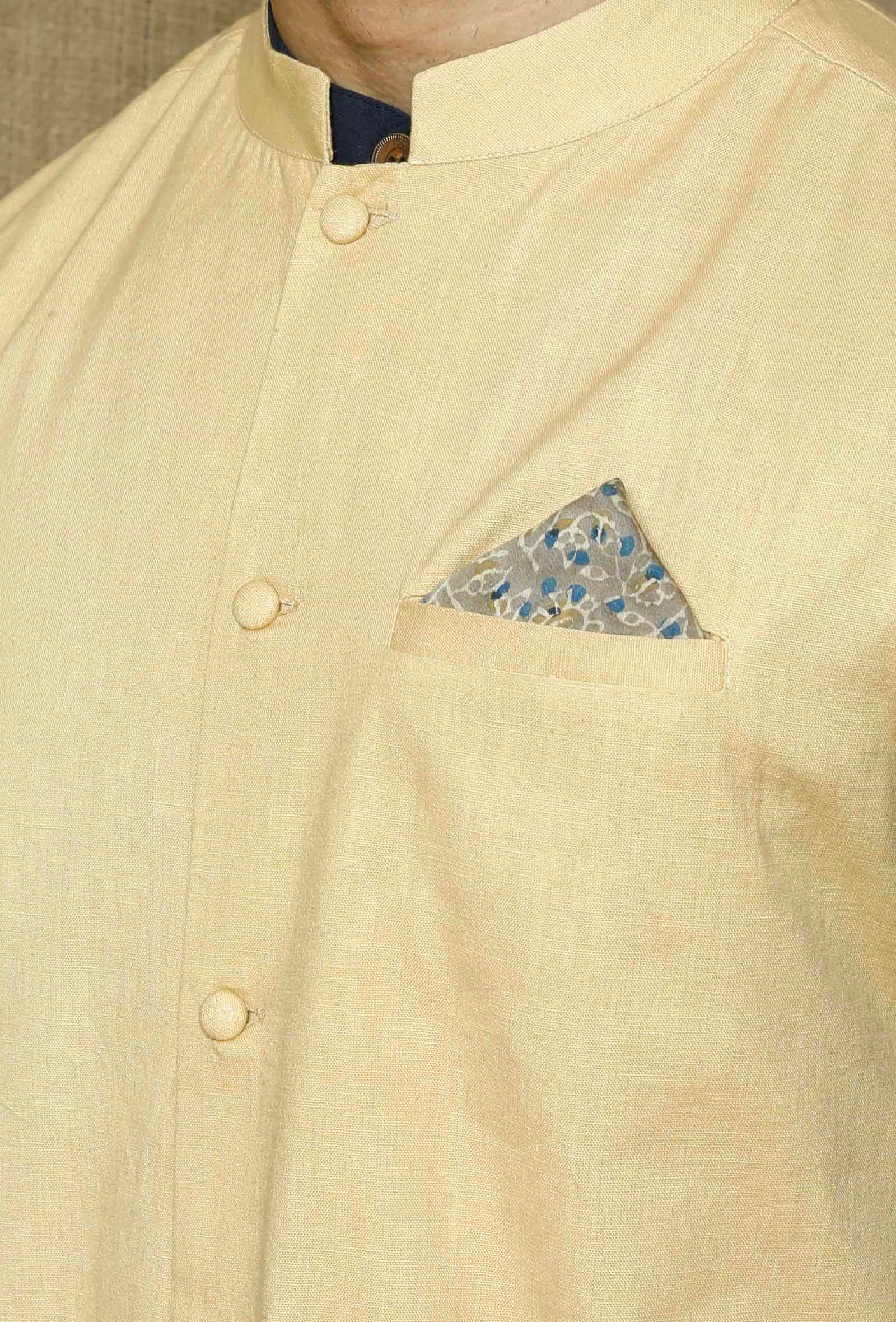 Khaki Yellow- Cotton Nehru Jacket - Image 6