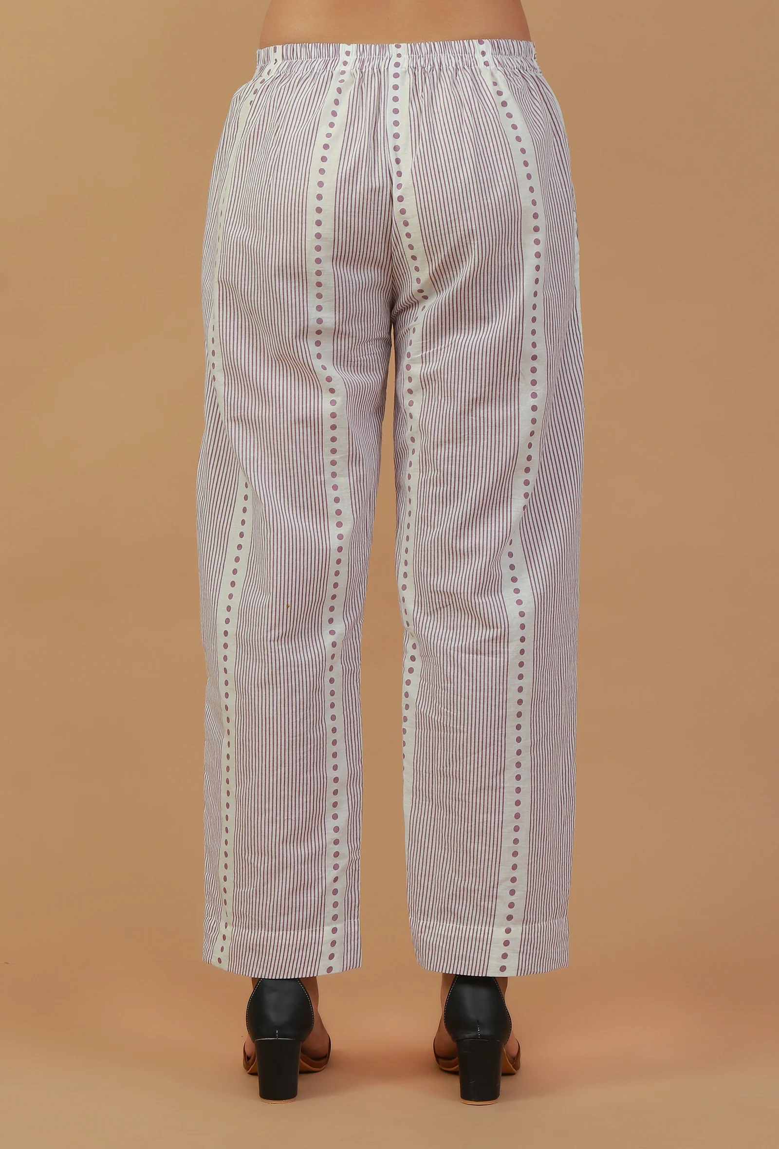 Lavender Striped Printed Cotton Straight Pants - Image 4