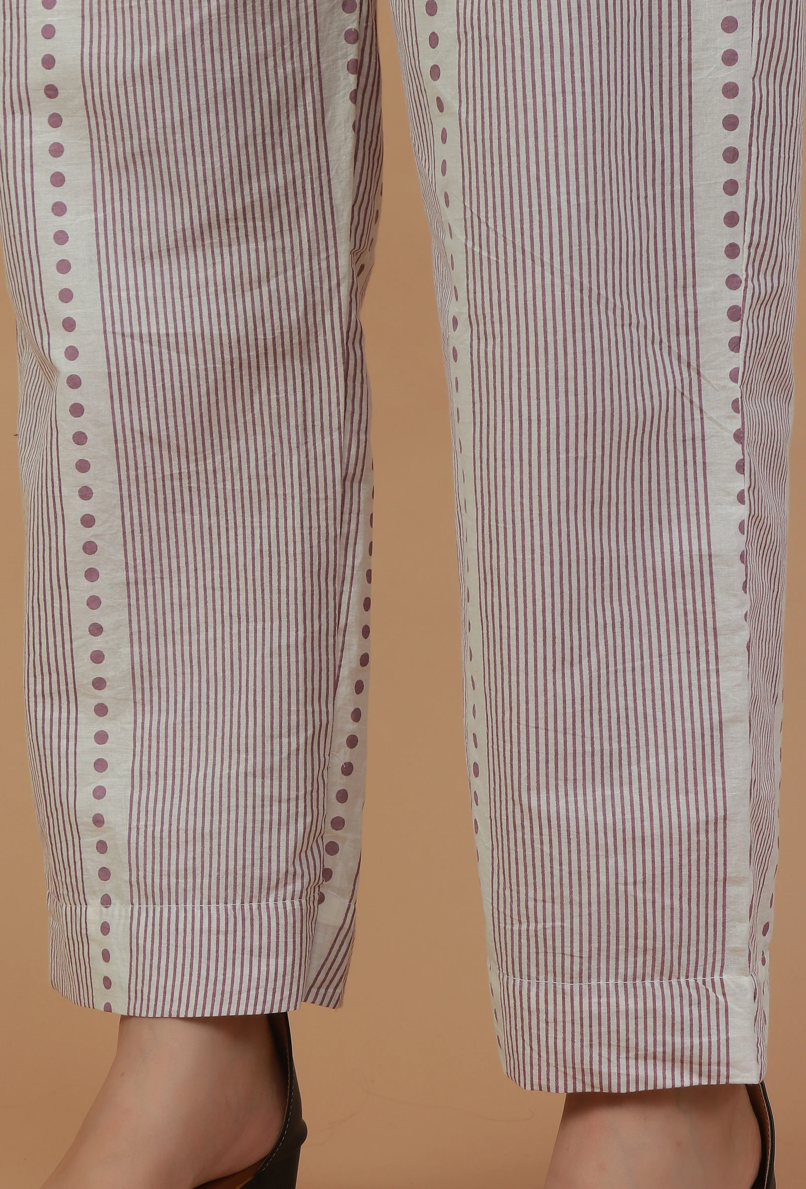 Lavender Striped Printed Cotton Straight Pants - Image 6