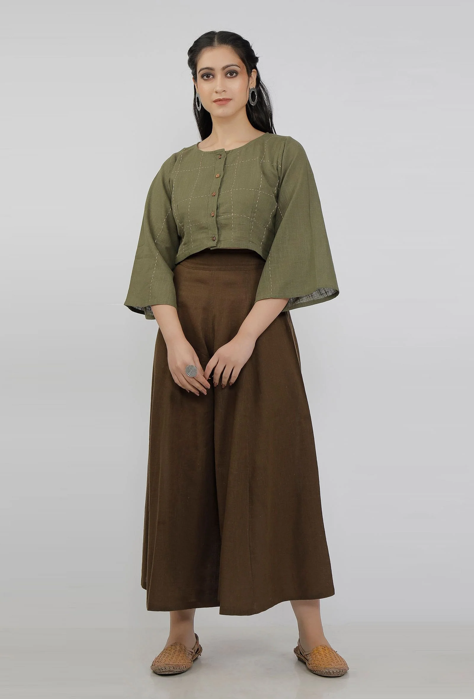 Mehendi Green Cotton Slub Culottes - Image 10