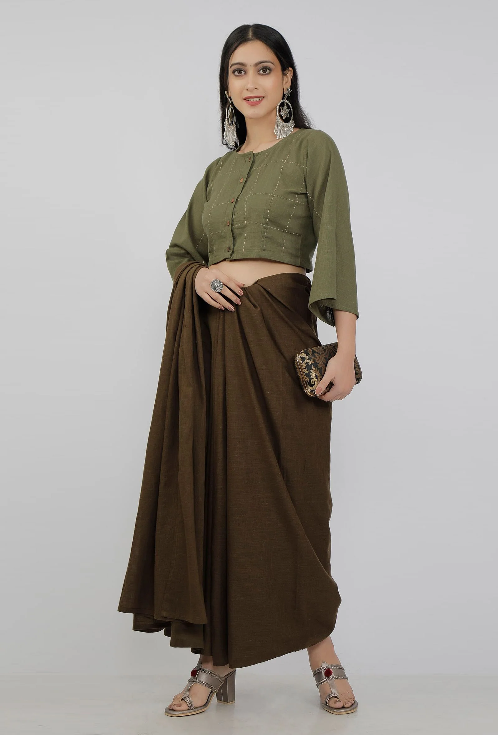 Mehendi Green Cotton Slub Culottes - Image 9