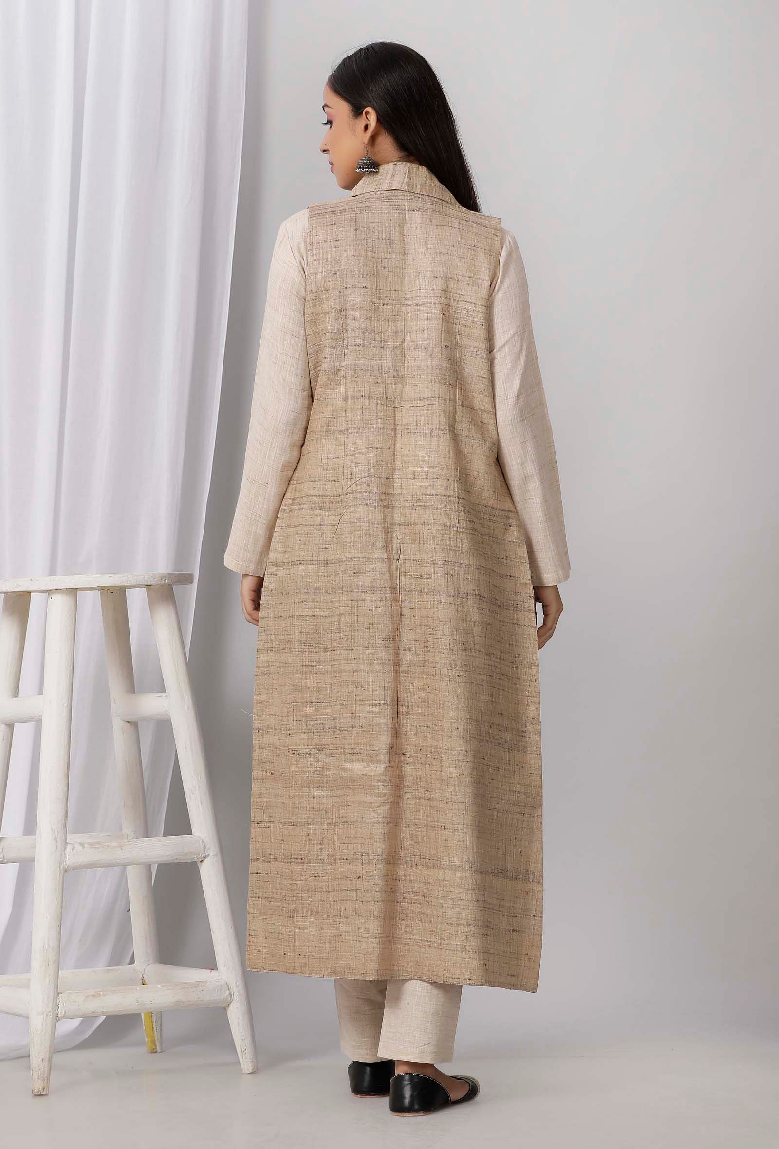 Mud Brown Long Cotton Khadi Jacket - Image 5