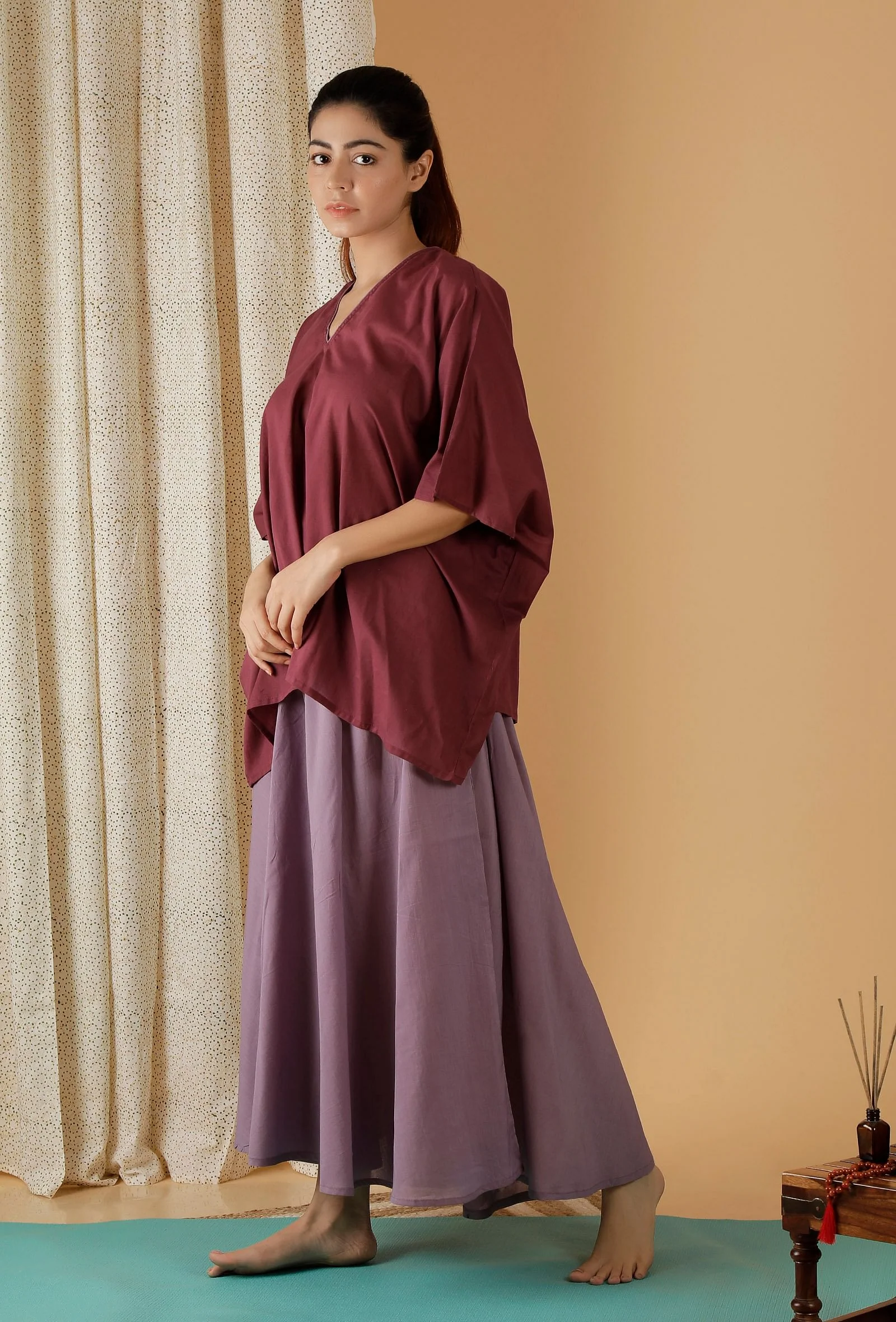 Mulmul Cotton Solid Plum Kaftan Top - Image 3