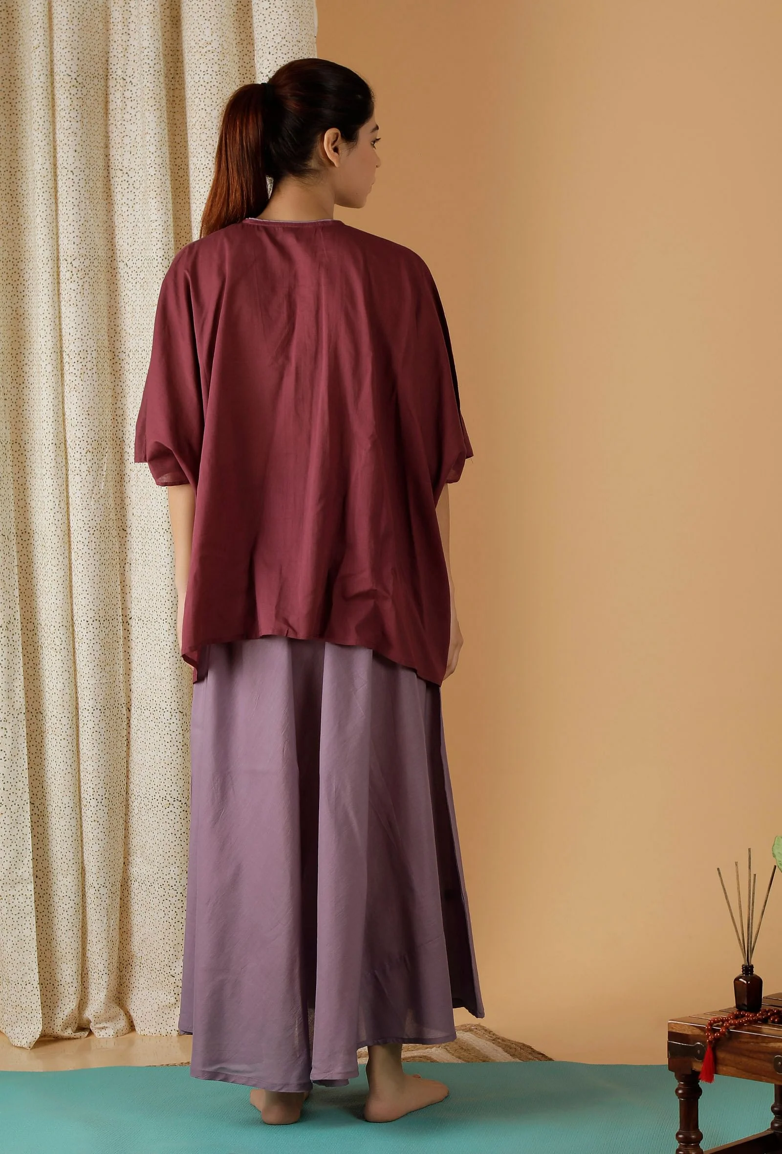 Mulmul Cotton Solid Plum Kaftan Top - Image 5