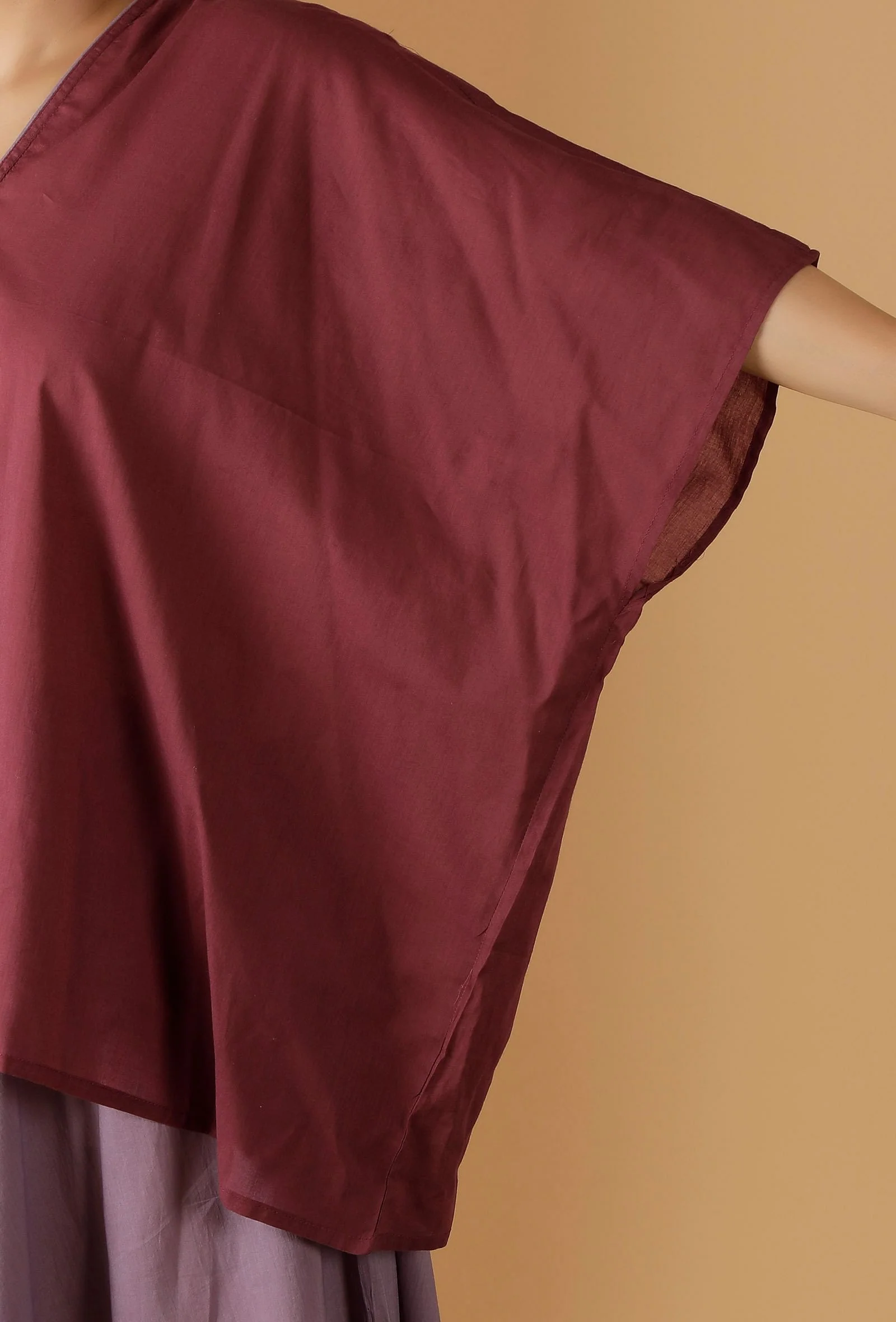 Mulmul Cotton Solid Plum Kaftan Top - Image 7