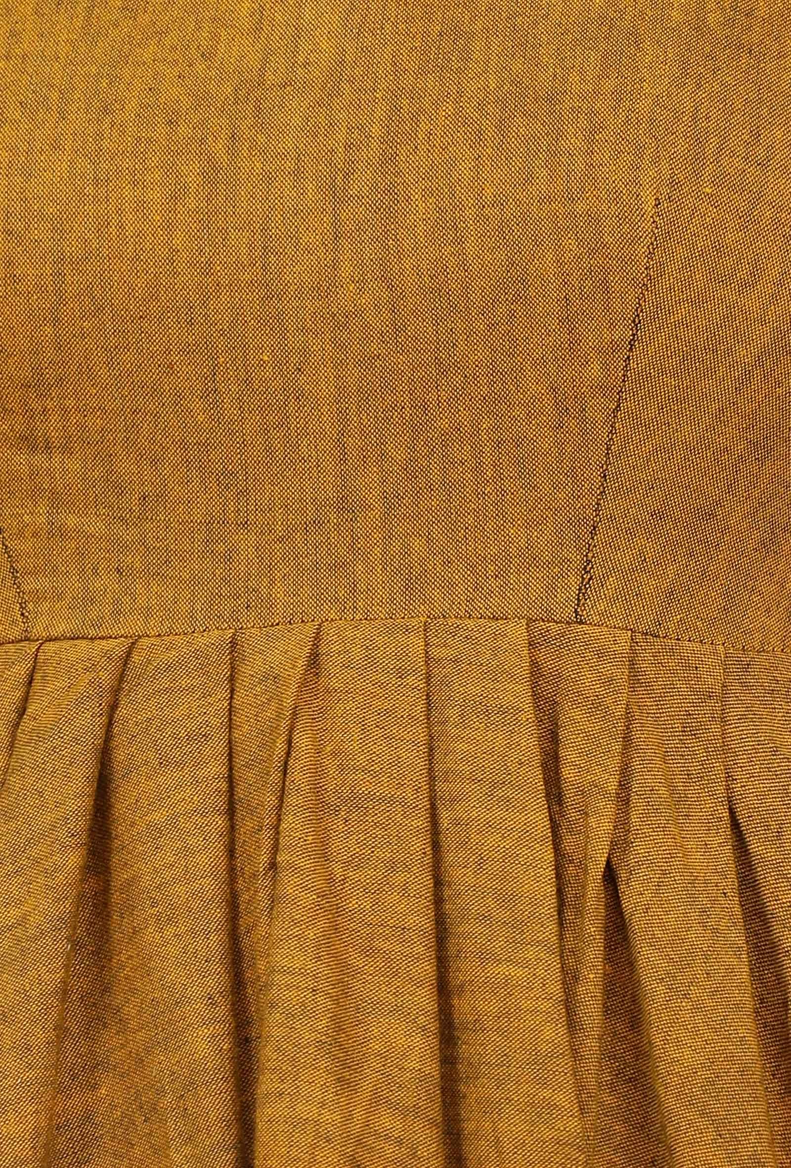 Mustard Yellow Khadi Cotton Flared Halter Neck Sleeveless Dress - Image 7