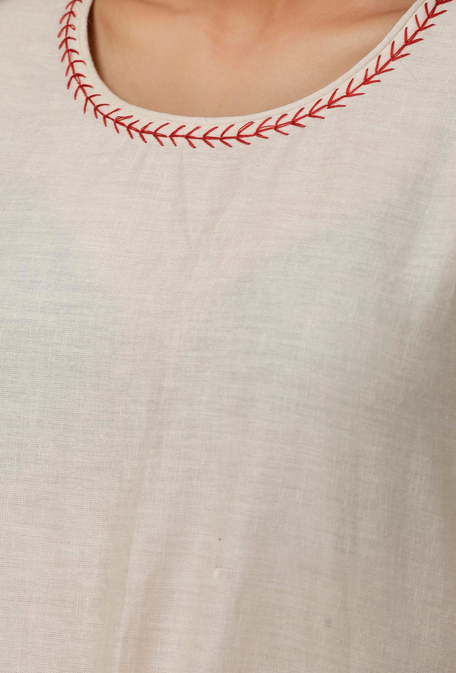 Off White Hand Block Printed Cotton Kurta - Image 6