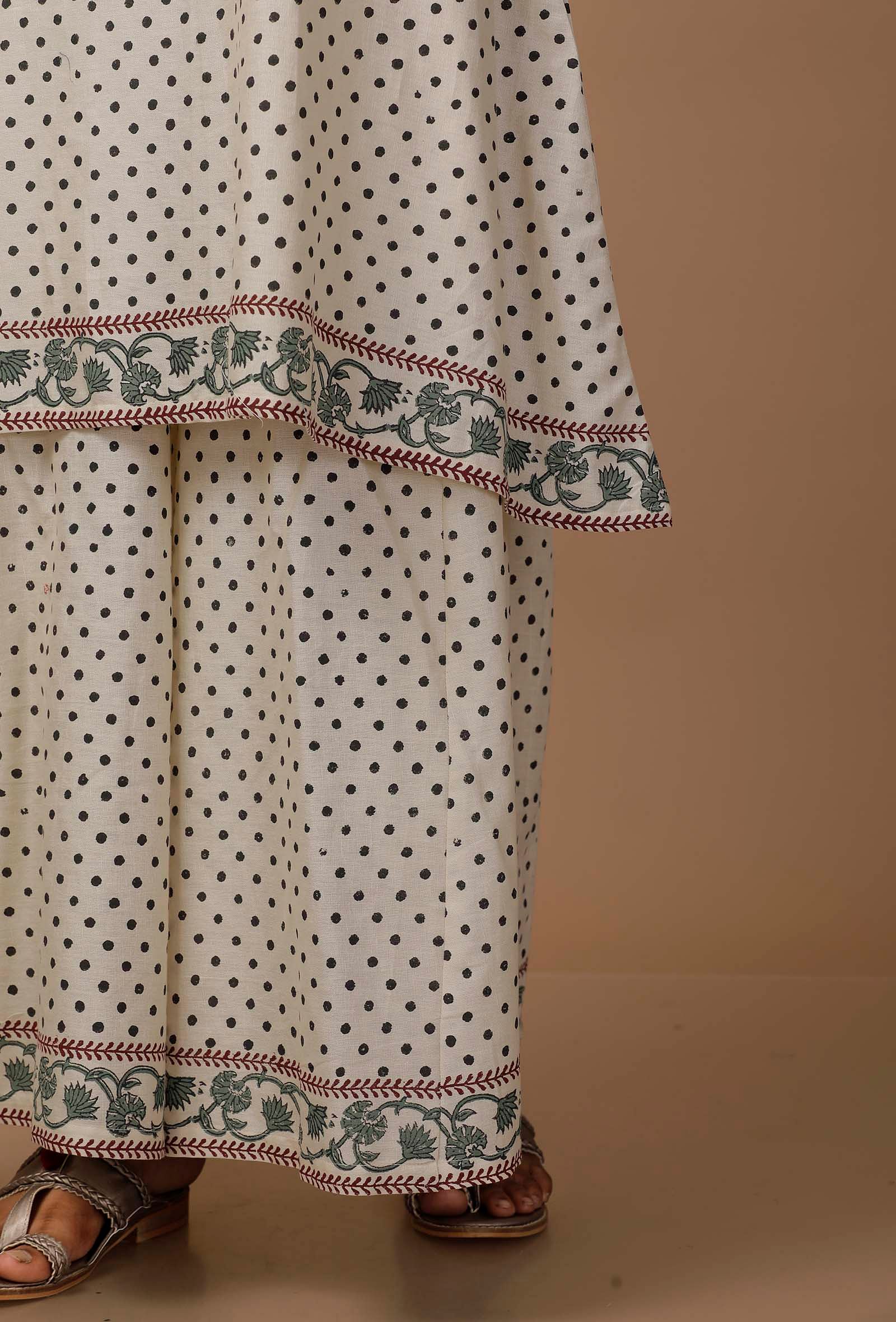 Off White Hand Block Printed Cotton Kurta - Image 8