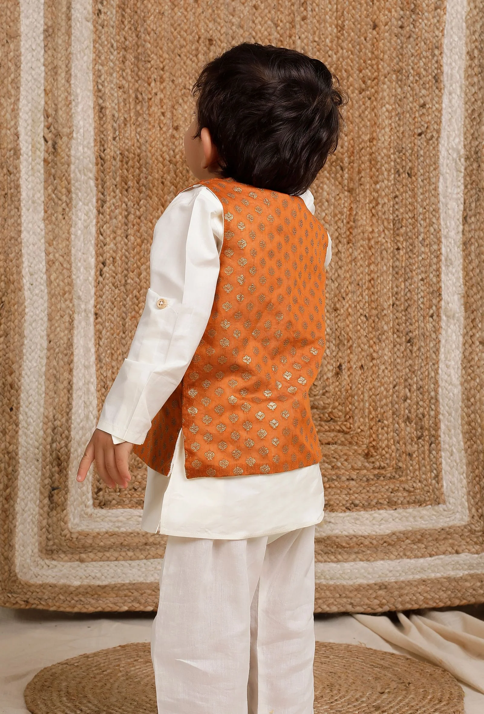 Orange Brocade Nehru Jacket - Image 3