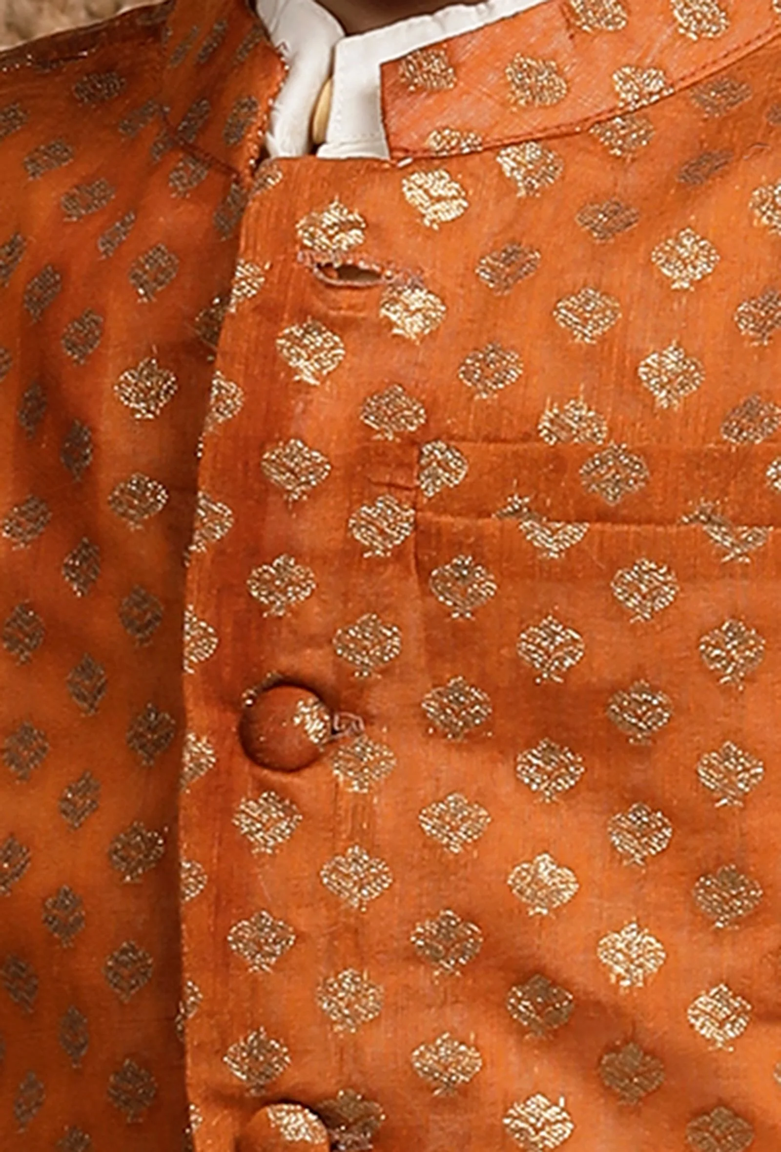 Orange Brocade Nehru Jacket - Image 4